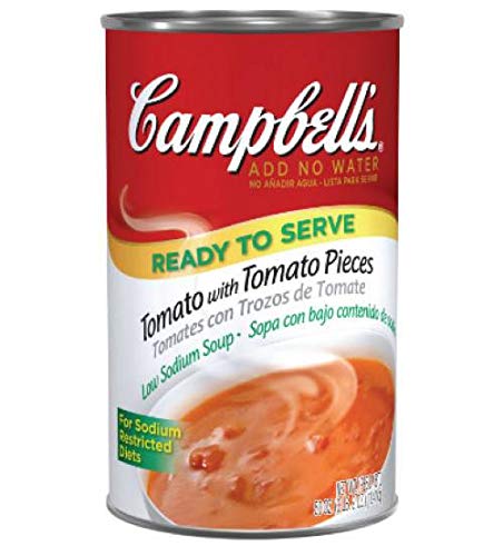 Campbell's Low Sodium Tomato Soup with Tomato Pieces - Ready to Serve, 50 oz Can (Pack of 12) | Healthy Canned Soup for Quick Meals, Lunches & Emergency Food Storage