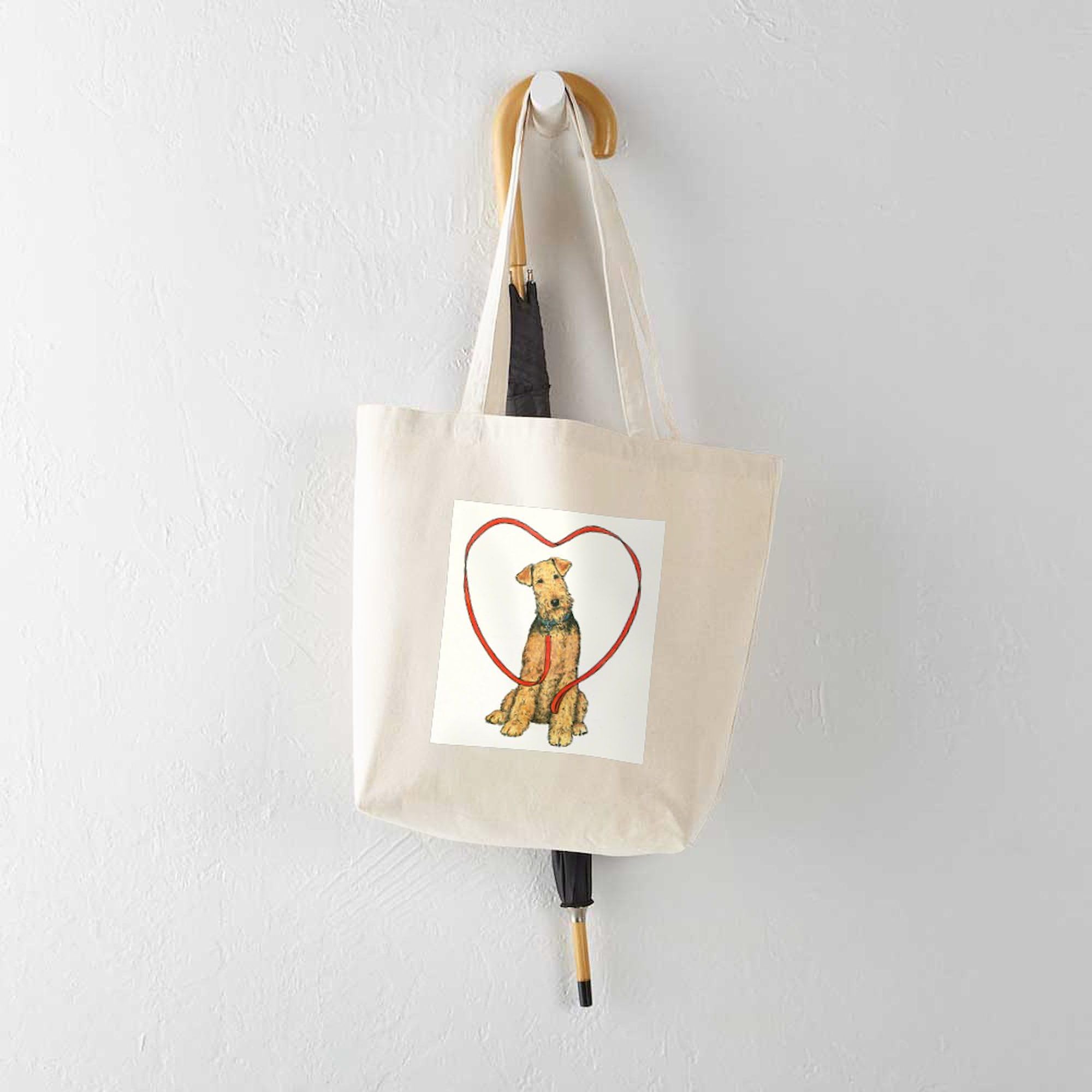 Love Your Airedale Tote Bag - Natural Canvas Reusable Shopping Bag for Dog Lovers | Eco-Friendly Grocery Tote, Beach Bag & Pet Owner Gift