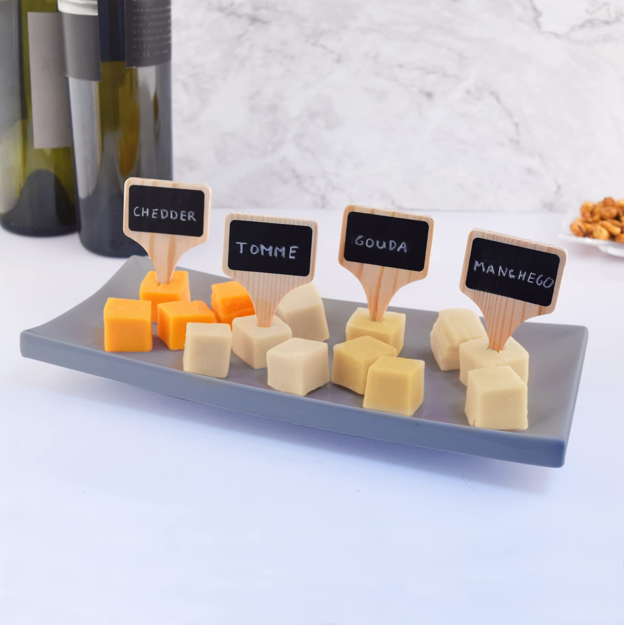Bel-Air Wood Cheese Markers Set - 4pc with Chalk Marker for Cheese Boards, Charcuterie Platters & Wine Pairings | Perfect for Dinner Parties, Wine Tastings & Gourmet Entertaining