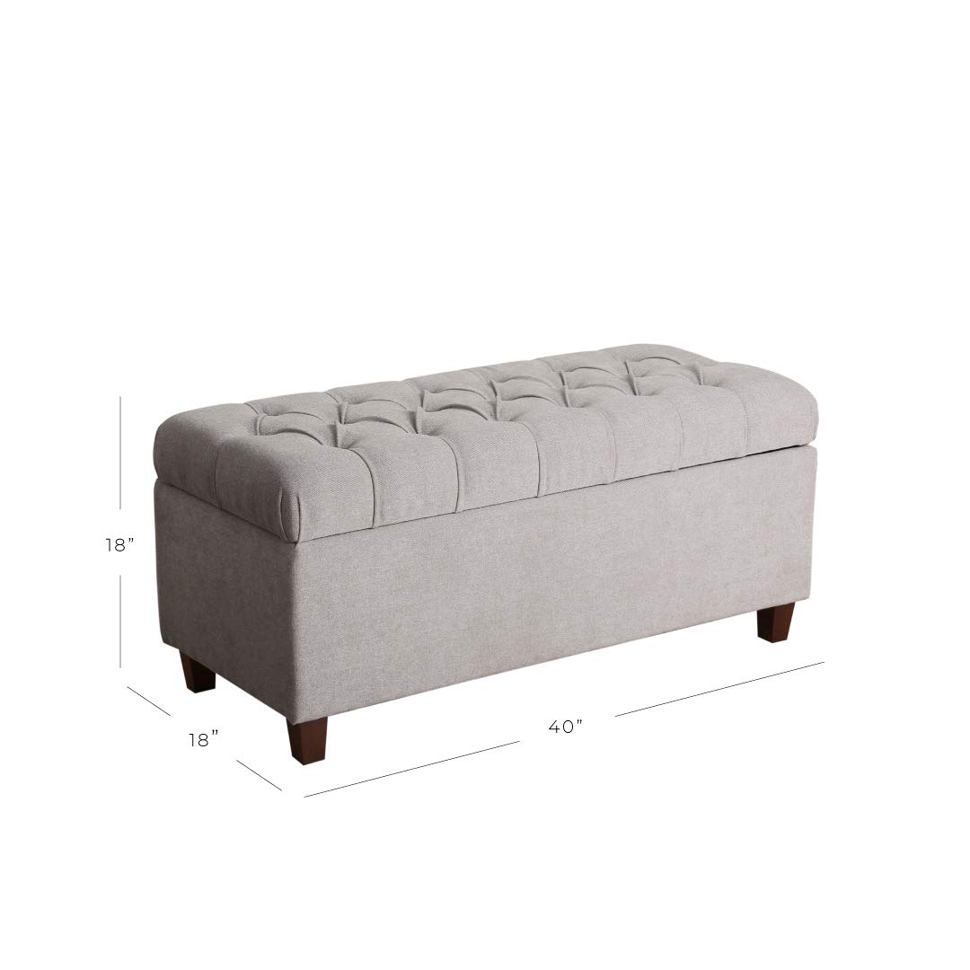 Homepop Tufted Ainsley Button Storage Ottoman Bench with Hinged Lid - Grey Upholstered Storage Ottoman for Living Room & Bedroom - Perfect for Extra Seating, Footrest & Hidden Storage Organization