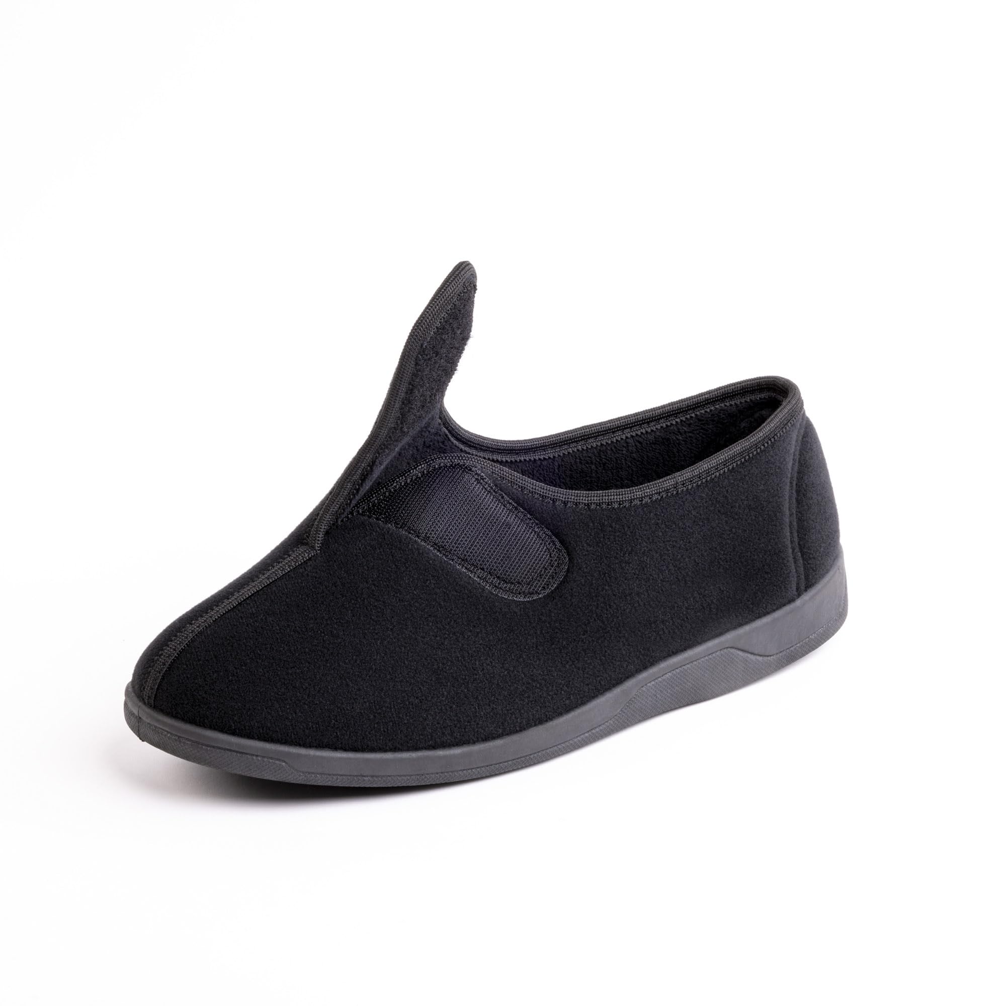 Men's Wide & Extra-Wide Memory Foam Slippers - 80D Plush Fleece Lining for Arthritis & Edema Relief, Adjustable Closure, Anti-Slip Sole - Machine Washable Indoor/Outdoor House Shoes for Winter Comfort & Home Relaxation