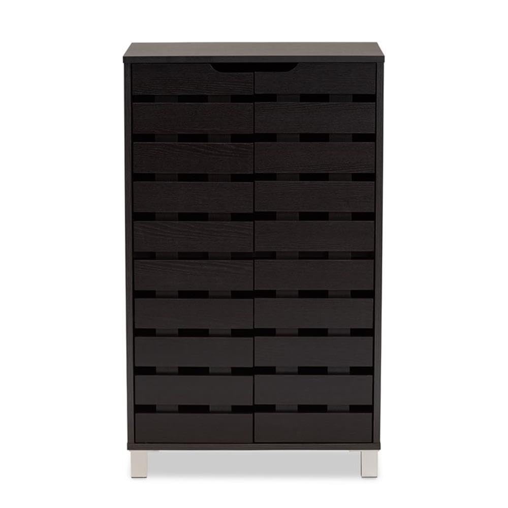 BOWERY HILL Modern Dark Brown Wooden 2-Door Shoe Cabinet - Contemporary Shoe Storage Organizer for Entryway, Closet & Bedroom Organization