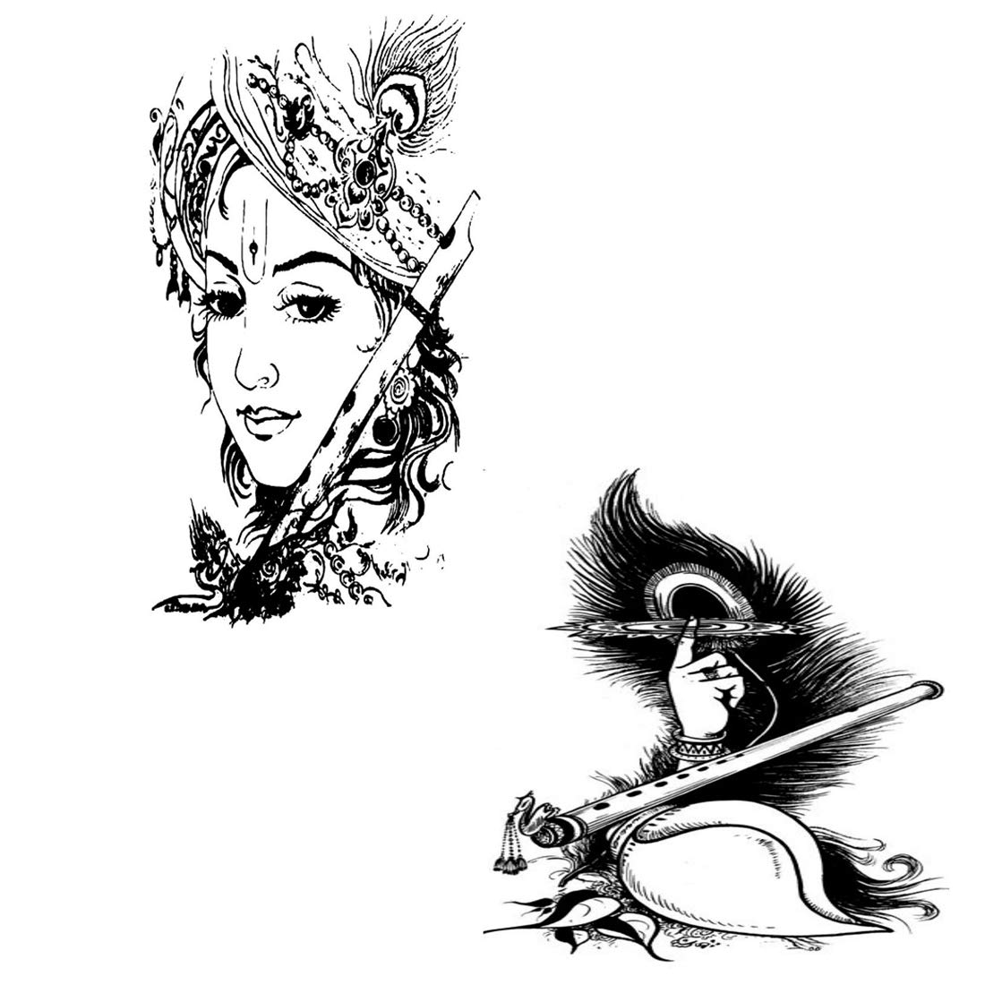 Voorkoms® Krishna with Shank in Flute Temporary Tattoo - Waterproof Body Art for Men & Women - Perfect for Festivals, Cosplay & Spiritual Events