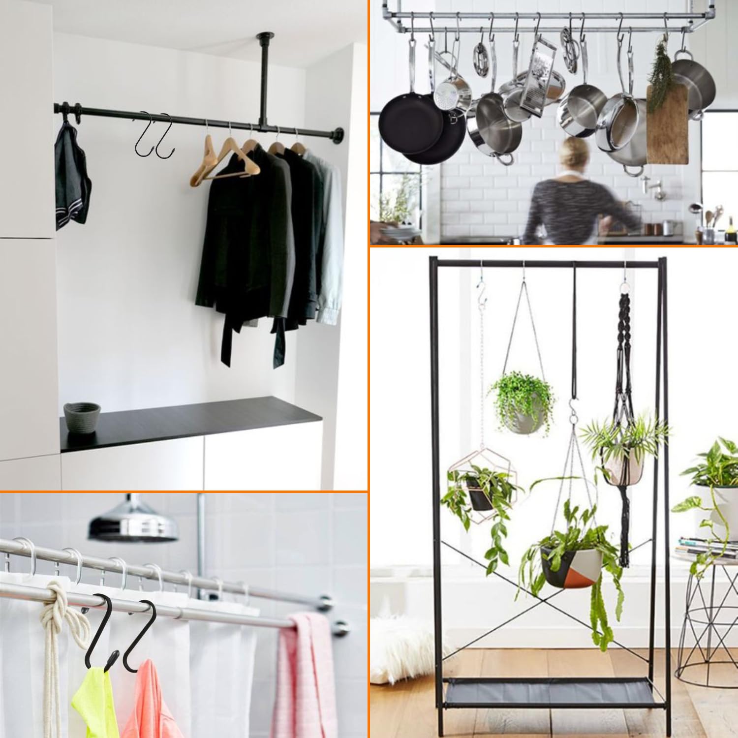 4.3 Inch Heavy Duty S Hooks - 20 Pack Black Metal Hanging Hooks for Plants, Curtains, Wardrobe, Kitchen & Home Organization - Ideal for Hanging Plants, Towels, Pans, Cups & Jeans Storage