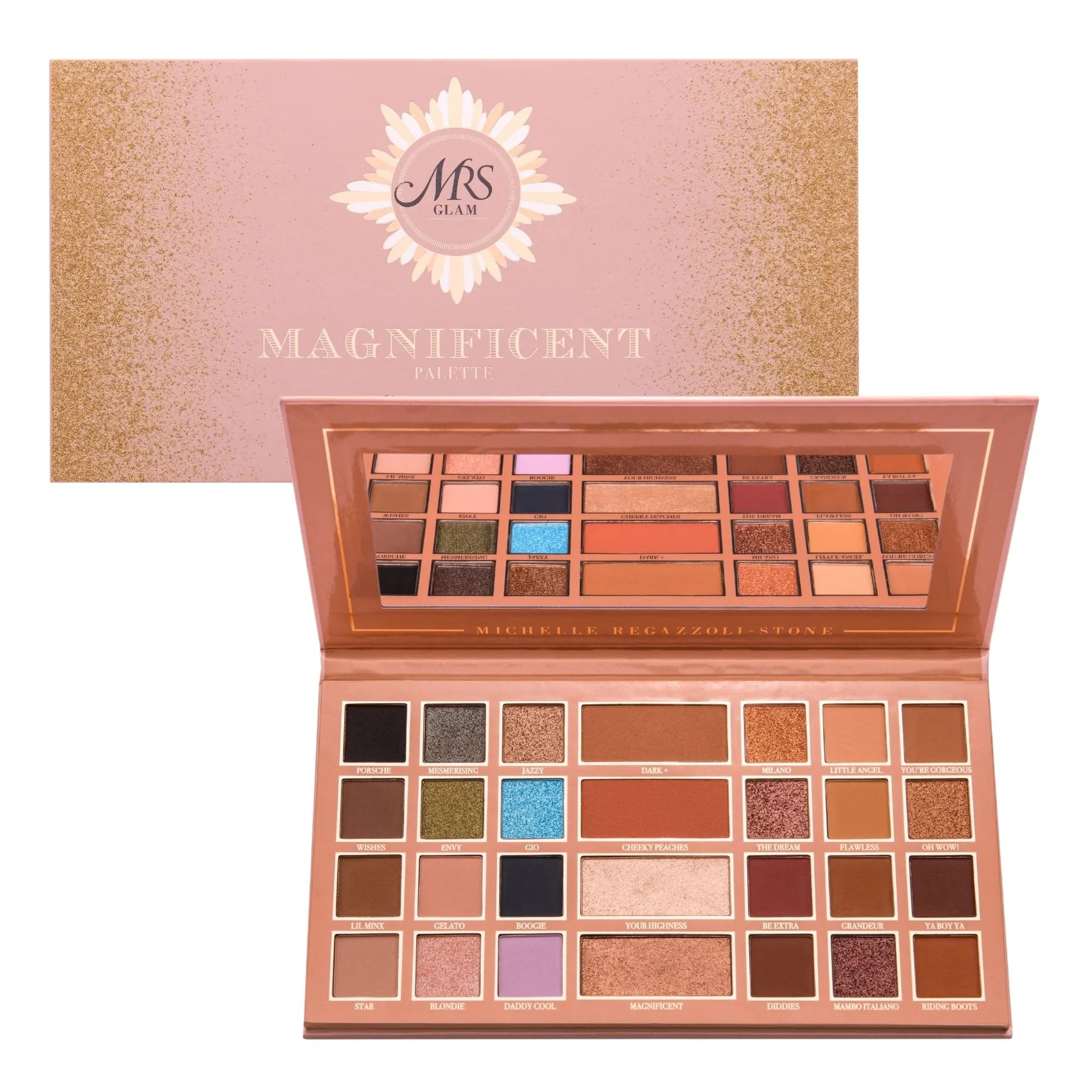 Mrs Glam Magnificent Eyeshadow Palette - 18 Highly Pigmented Matte & Shimmer Shades for Professional Makeup | Perfect for Day to Night Looks, Bridal & Party Makeup