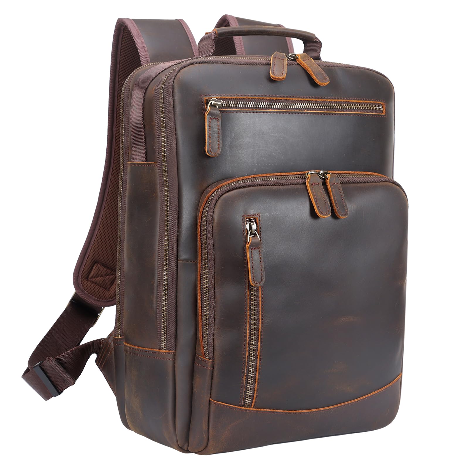 Premium Full Grain Leather Backpack for Men - Vintage 15.6 Inch Laptop Bag, Durable Business & Travel Backpack for Work, College & Daily Commute