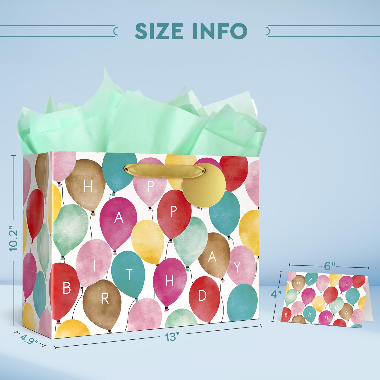 Happy Birthday Gift Bags with Tissue Paper & Card - 13x10x5 Inch Reusable Party Favor Bags with Handles for Presents, Birthday Celebrations & Special Occasions | Perfect for Birthday Parties, Baby Showers & Holiday Gifting