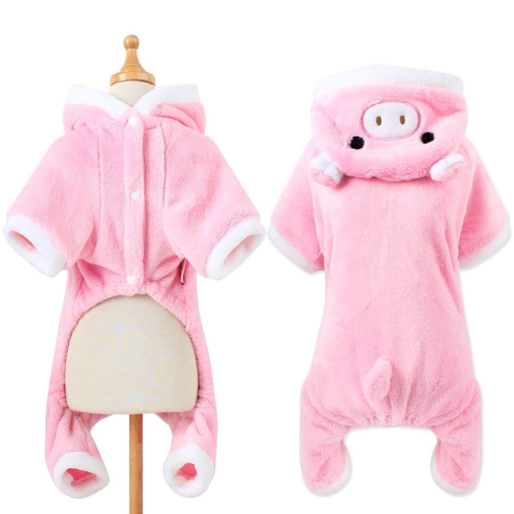Pig Dog Costume for Small & Medium Dogs - Warm Winter Dog Pajamas & Cat Cosplay Outfit | Pet Piglet Costume for Halloween, Christmas Dress Up & Photo Shoots