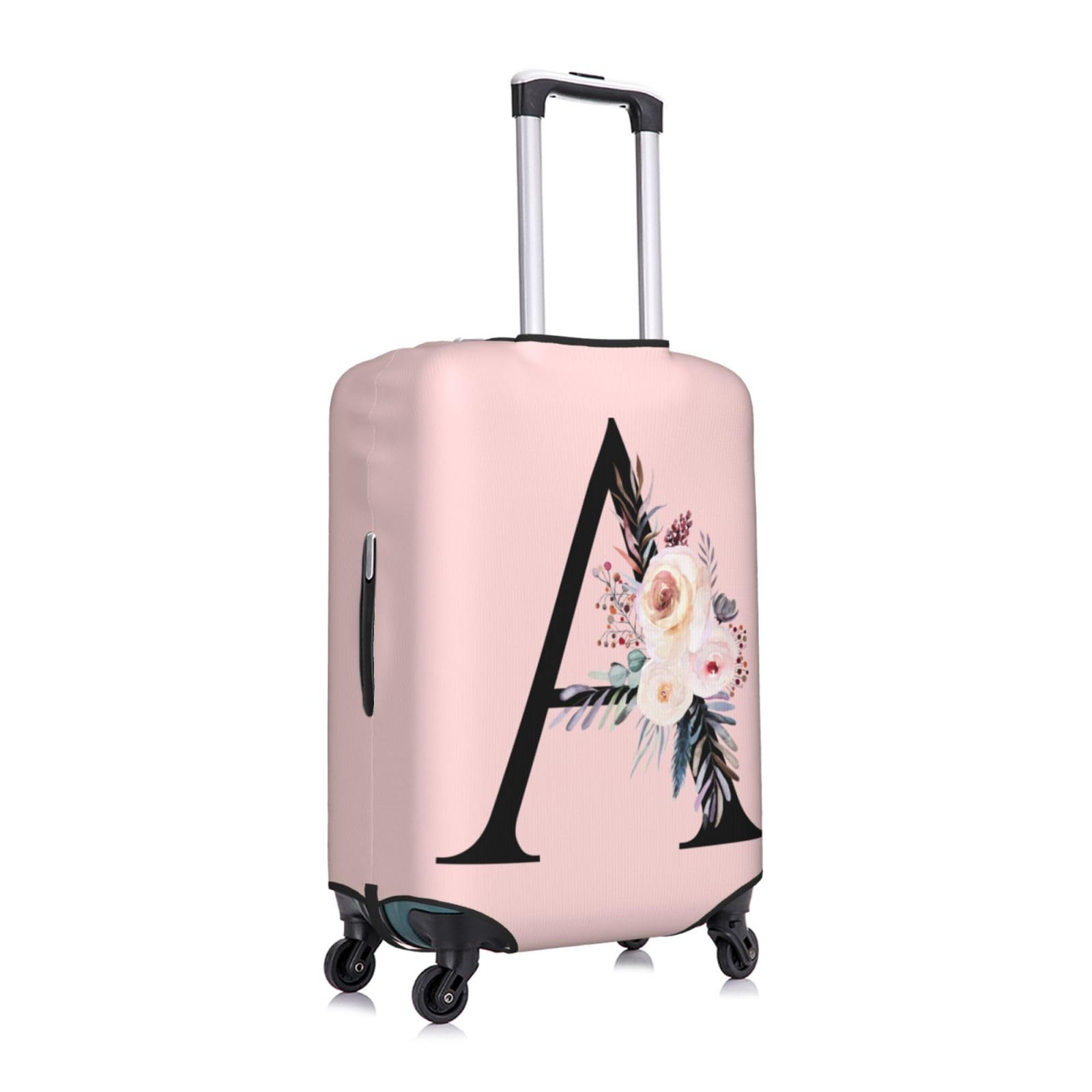 Cute Pink Spandex Suitcase Cover with Black Letter A & Boho Floral Design - Anti-Scratch, Dust-Proof Washable Luggage Protector for Kids & Adults (Fits 18-21 Inch Bags) - Perfect for Travel, Airplane Trips & Suitcase Protection