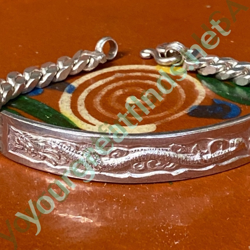 Vintage 100% Pure Silver ID Bracelet with Dragon Engraving - Personalized Jewelry Gift for Women & Men - Perfect for Anniversary, Birthday & Special Occasions