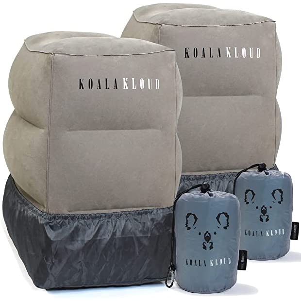 Koala Kloud Inflatable Travel Foot Rest Pillow - 2 Pack | Airplane Foot Rest for Adults & Kids, Car Seat Foot Support, Toddler Airplane Bed | Perfect for Long Flights, Road Trips & Office Use