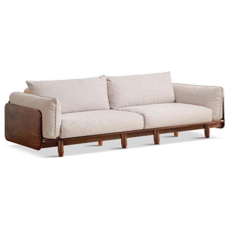 118.5x35.4x31.8 inch / 301x90x81 cm / walnut color / four-seater sofa (imitation cotton and linen gravel white)