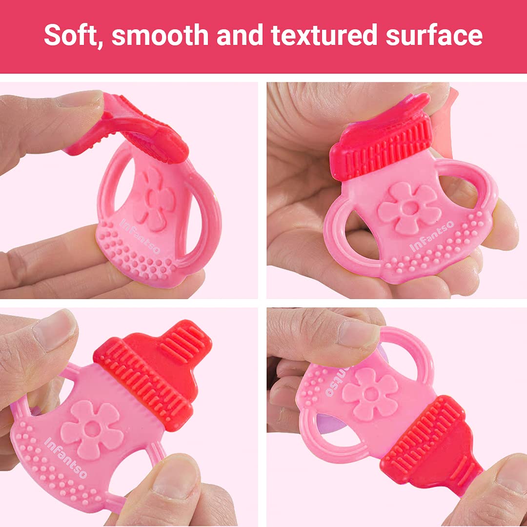 Non-Toxic Food-Grade Silicone Baby Teether for Infants 2+ Months - BPA Free, Pain Relief Chew Toy for Soothing Sore Gums (Pink Bottle) - Perfect for Home, Travel & Daycare Use