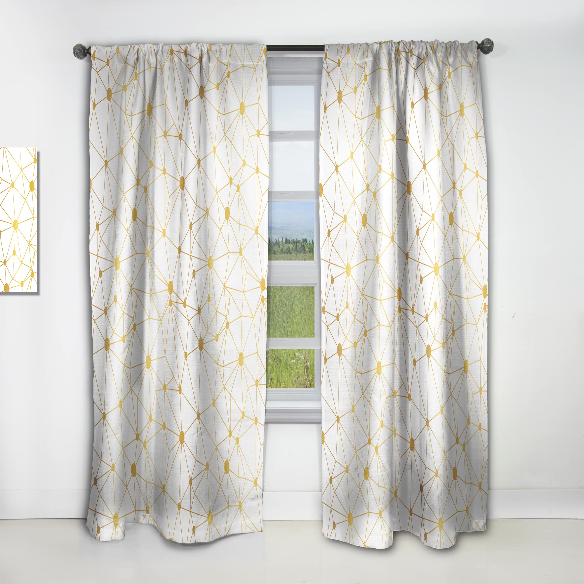 DesignQ 'Golden Grid I' Thermal Insulated Curtains - Single Panel 52x63 Inches - Blackout Drapes for Bedroom & Living Room - Perfect for Energy Saving & Light Control