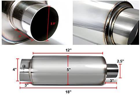 4 Inch Flat Stainless Steel Muffler with Silencer - No Burnt Tip - High Performance Exhaust Upgrade for Trucks & Muscle Cars