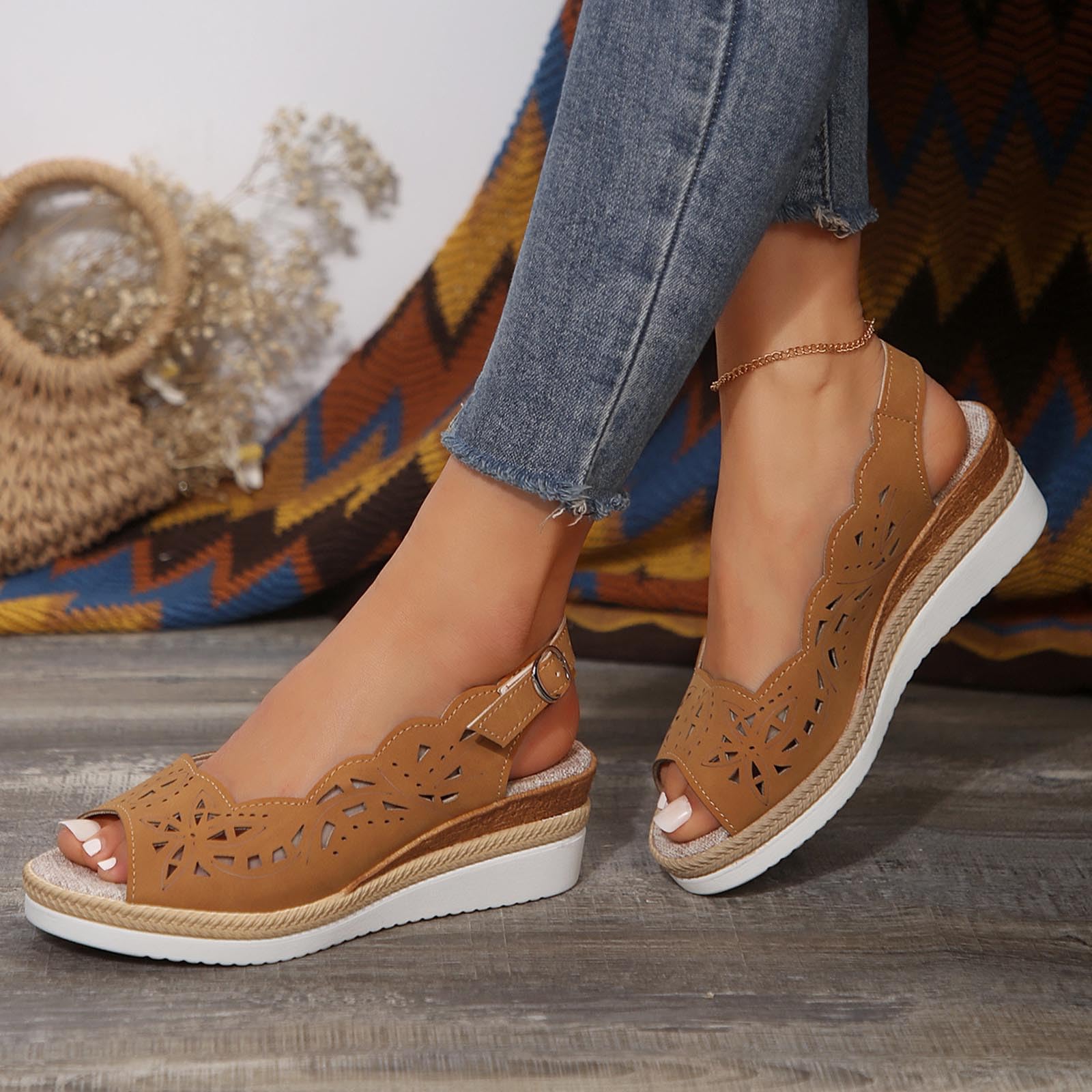 Women's Summer Wedge Fish Mouth Roman Sandals - Comfortable Dressy Sandals for Women | Size Available | Perfect for Beach, Vacation & Casual Outfits