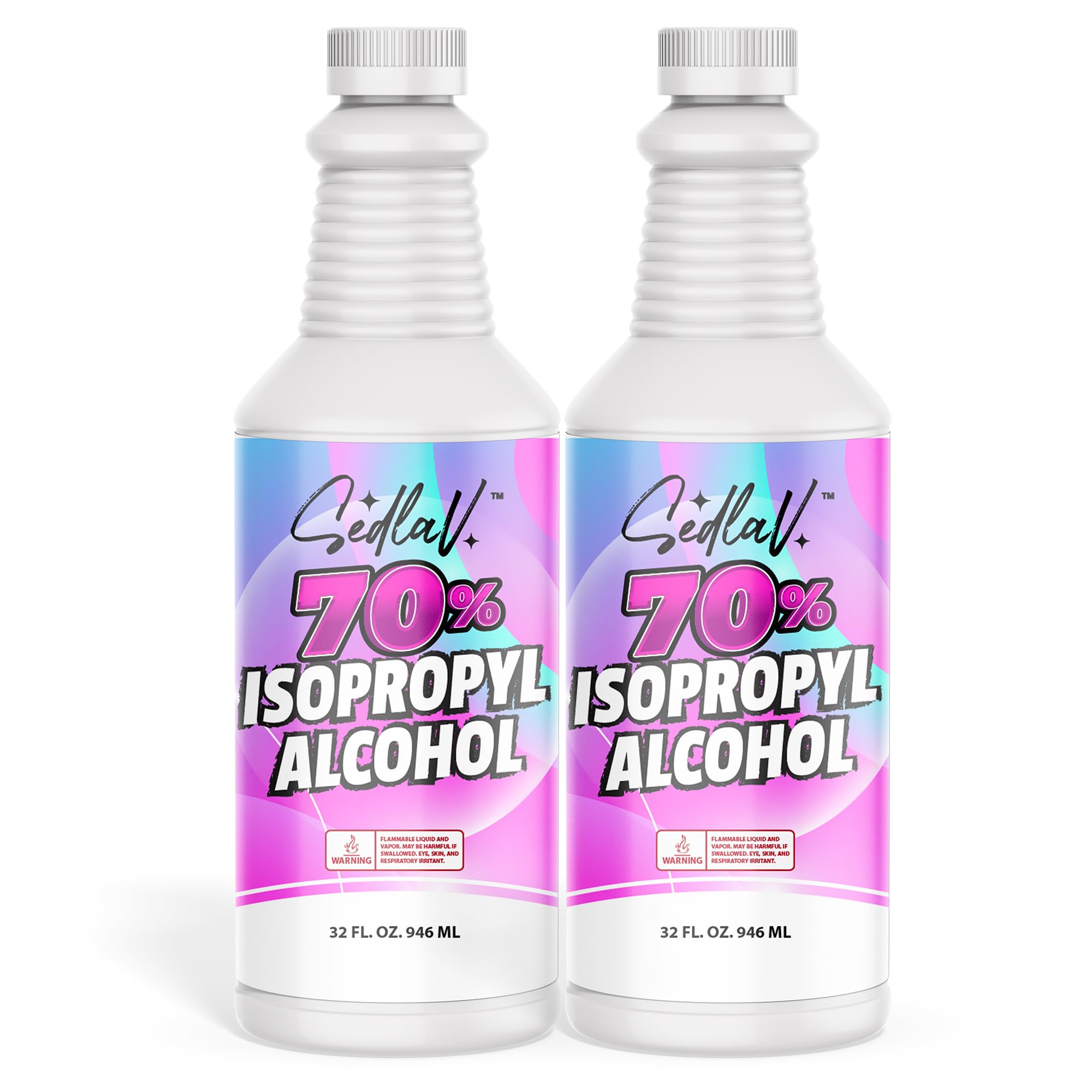 SEDLAV 70% Isopropyl Alcohol First Aid Antiseptic, 32 Fl Oz (Pack of 2) - Rubbing Alcohol for Wound Cleaning, Sanitizing Surfaces & First Aid Kits