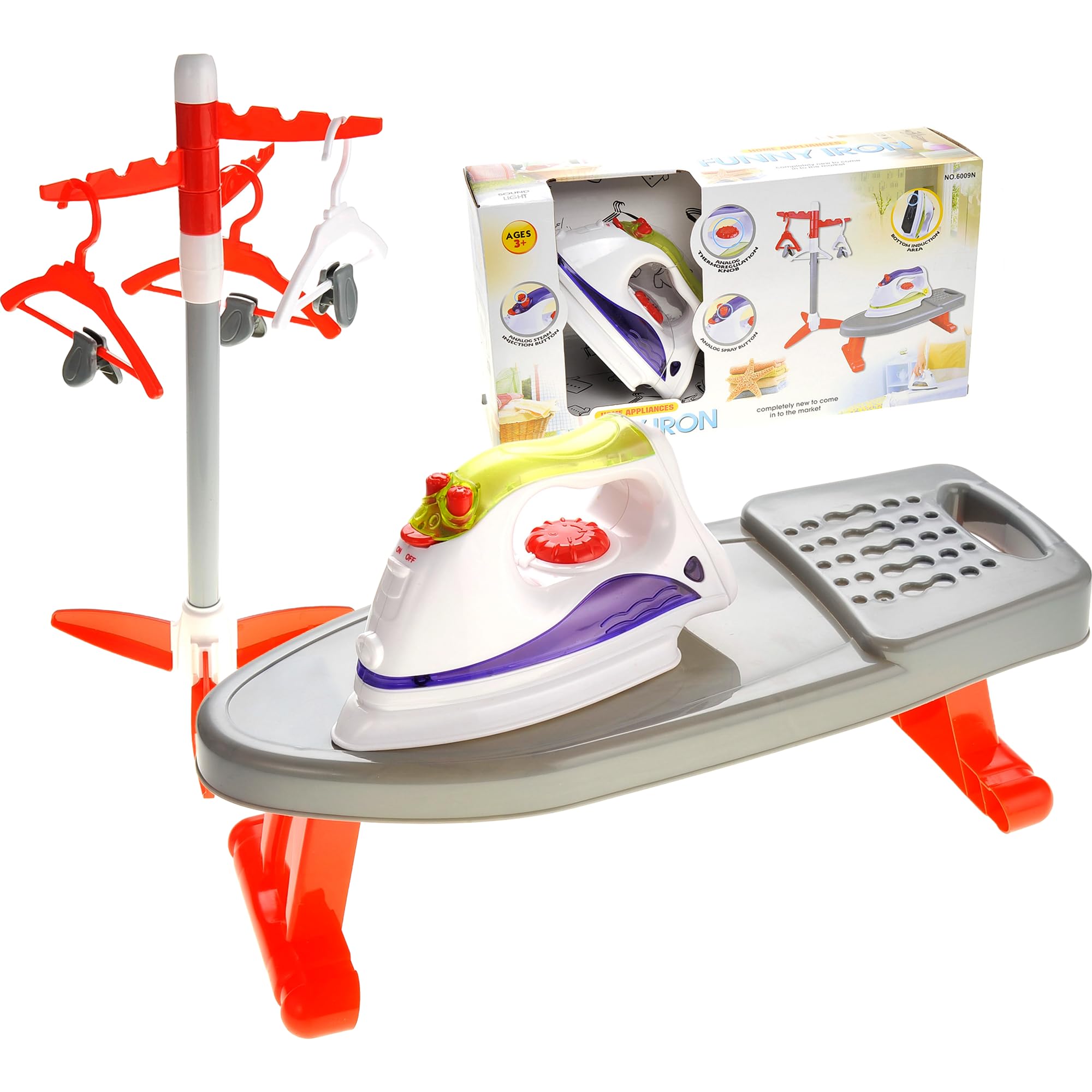 PowerTRC Pretend Laundry Play Set for Kids - Realistic Toy Ironing Board with Light & Sound, Dryer & Hangers - Educational Role Play Toy for Toddlers Ages 3-5 - Perfect for Imaginative Play & Early Learning Activities