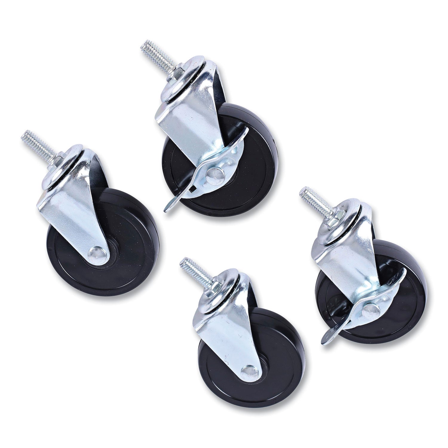 Alera® 3-Wheel Wire Shelving Casters with Grip Ring Stem - Black (4-Pack, 2 Locking) for Home, Office & Warehouse Storage Organization