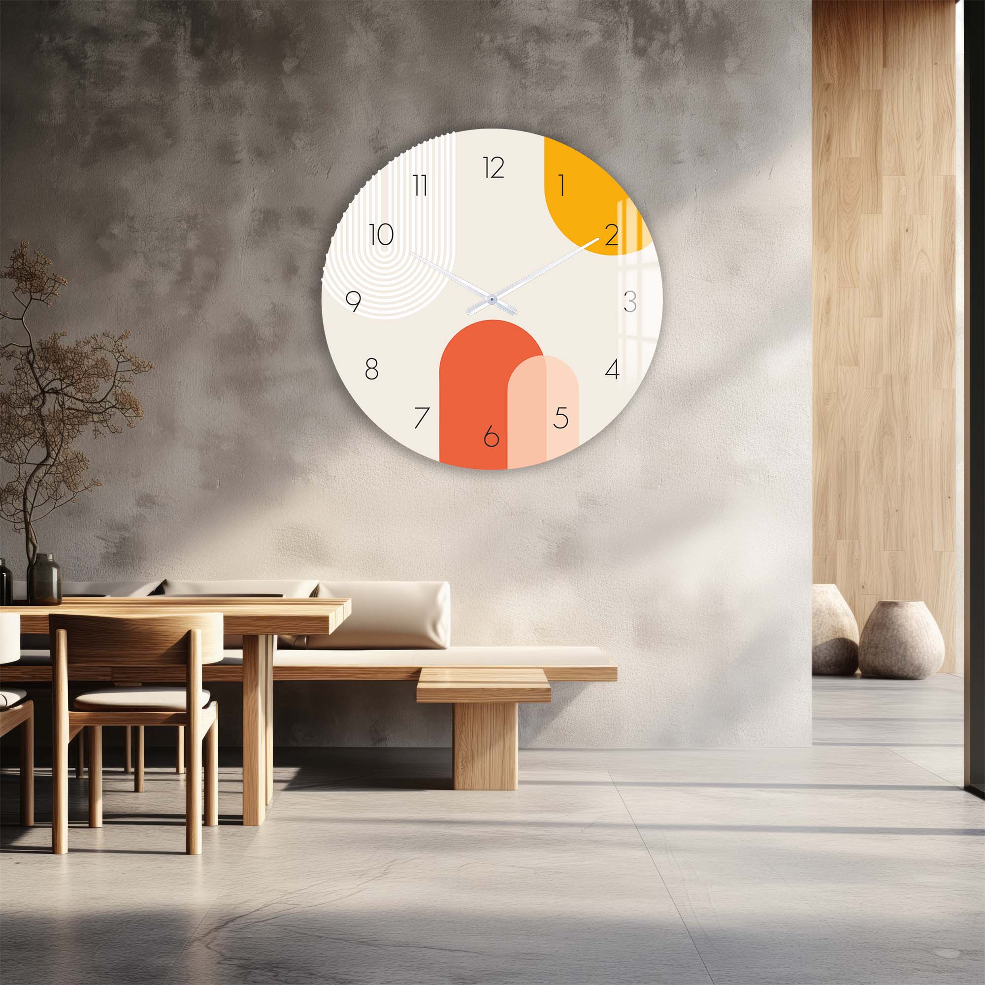 Stylish Beige Puffy Glass Wall Clock - Modern Home & Office Decor - Perfect for Living Room, Bedroom, Kitchen, and Workspace