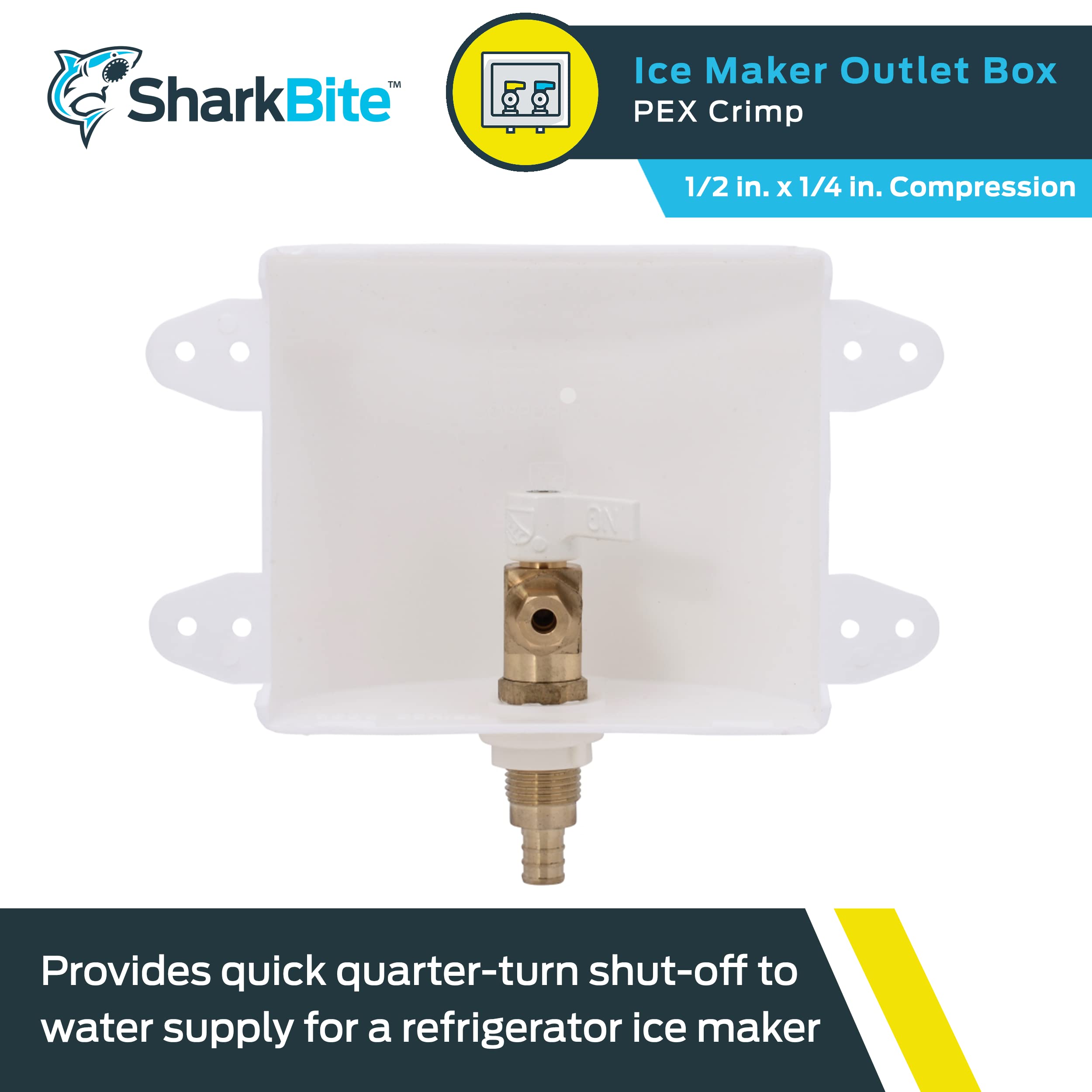 SharkBite 1/2 x 1/4 Inch Compression PEX Crimp Ice Maker Outlet Box (25740) - Perfect for Refrigerator Water Line Installation & Under Sink Plumbing Connections