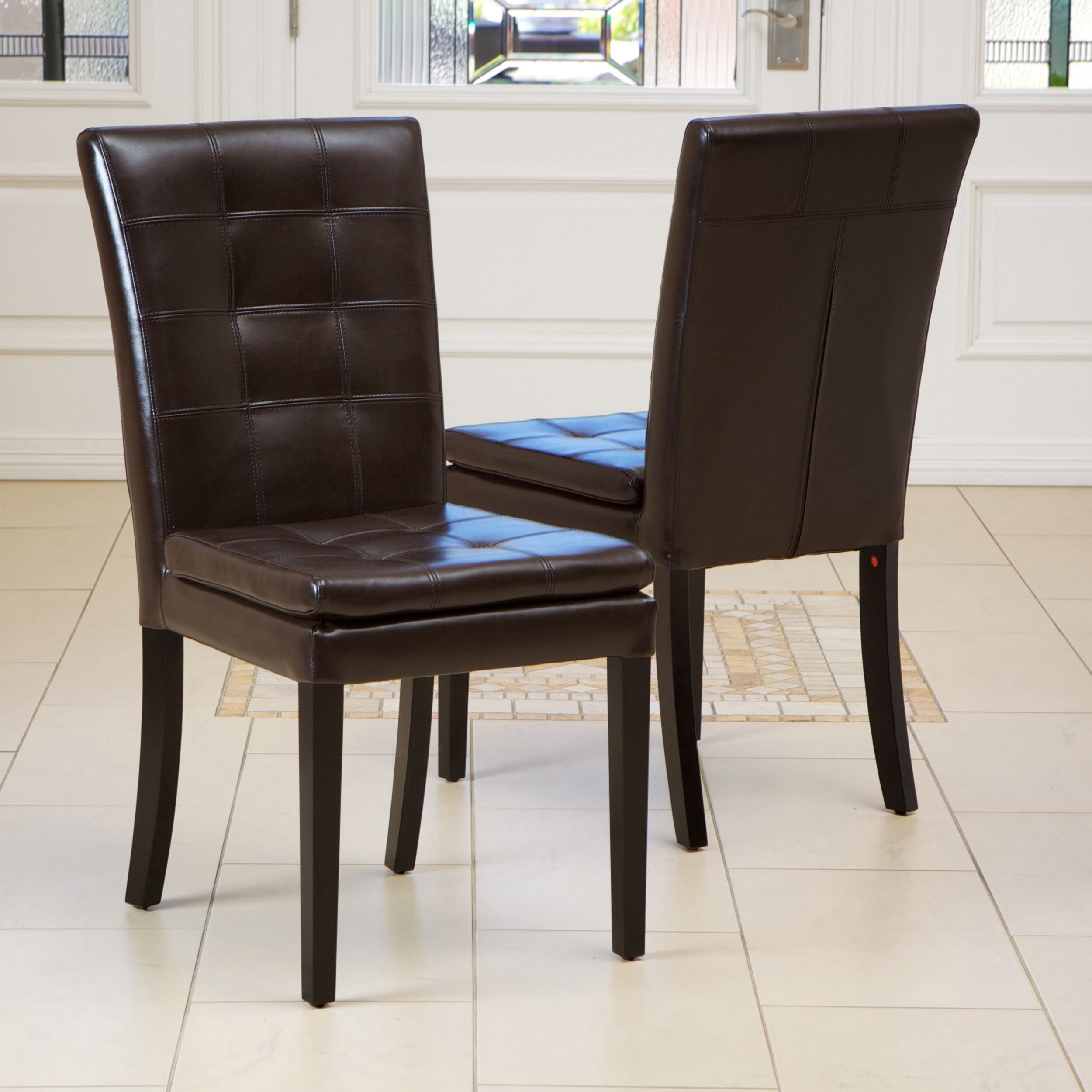 Christopher Knight Home Crayton Leather Dining Chairs, Set of 2, Chocolate Brown - Modern & Comfortable Seating for Kitchen, Dining Room or Office