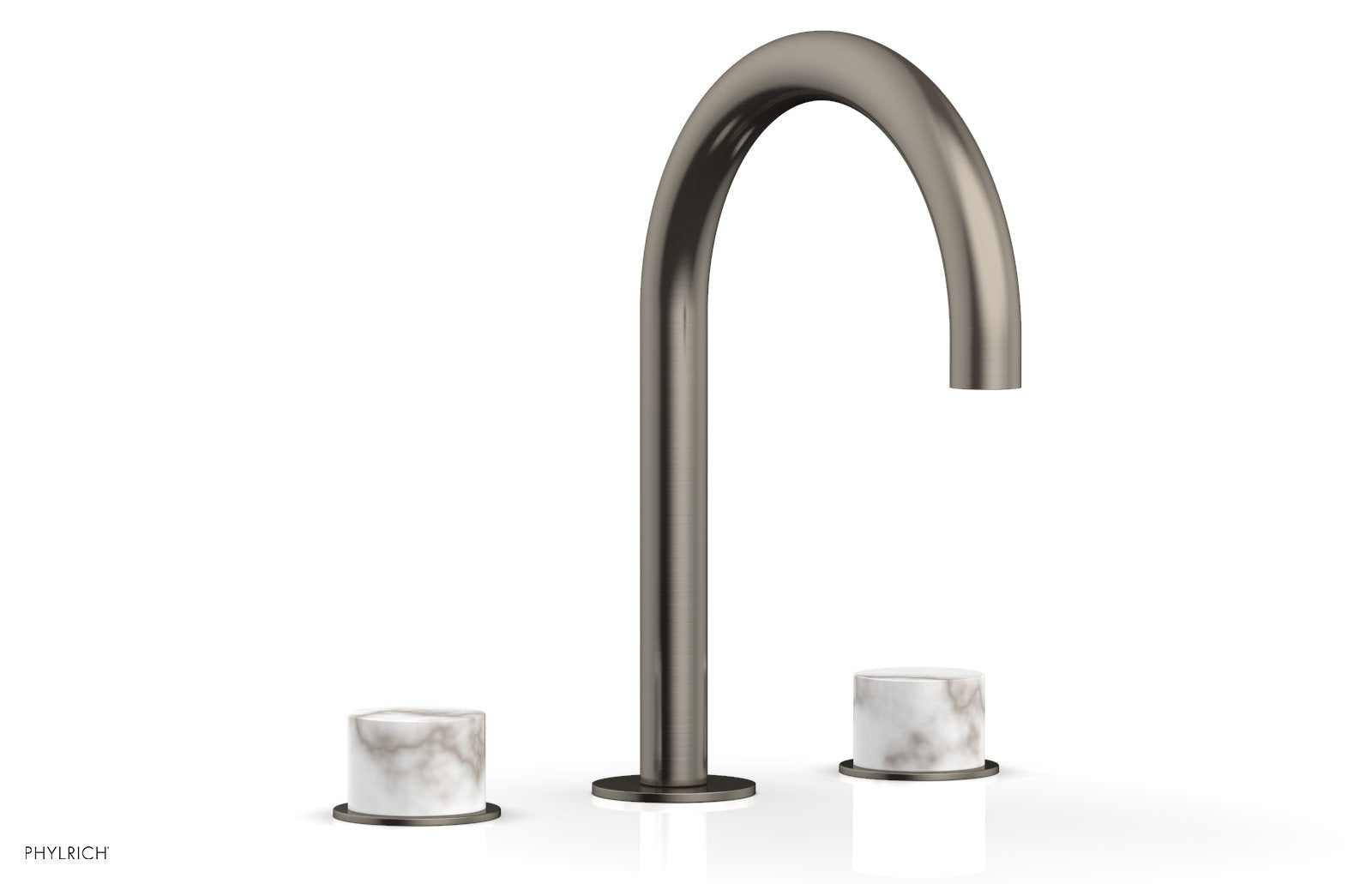 BASIC II Widespread Bathroom Faucet with White Marble Handles - 8 Inch Centerset, Brushed Nickel Finish for Modern Vanity Sinks (Model 230-03) - Perfect for Guest Bathrooms and Powder Rooms