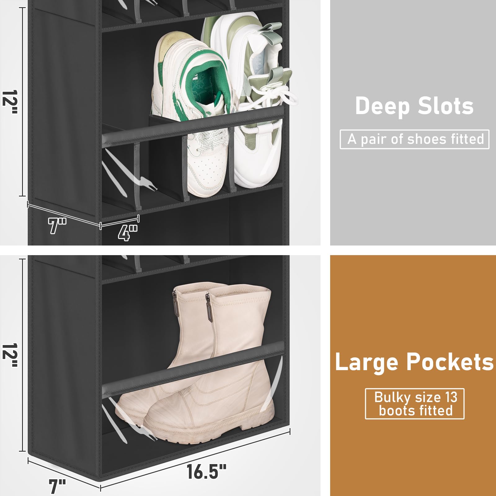 20 Pairs Over the Door Shoe Organizer - Hanging Shoe Rack for Closet with Deep Pockets - Space Saving Storage for Boots, Sneakers (Up to Size 13) - Perfect for Bedroom, Entryway, and Dorm Organization - Black