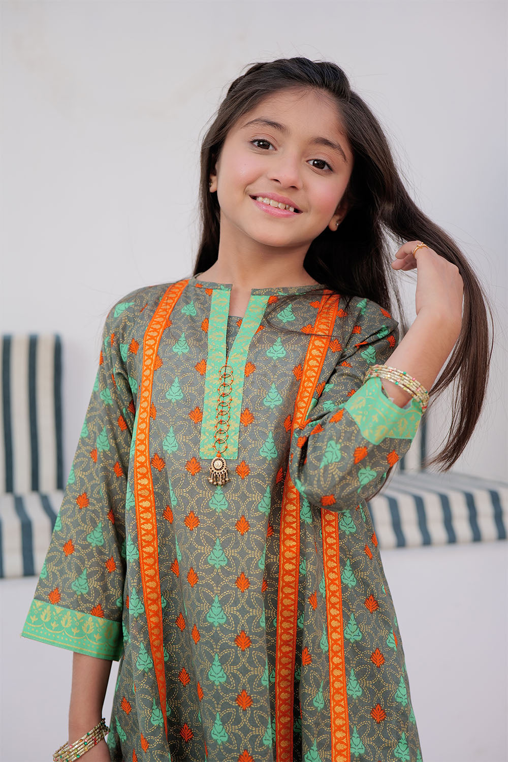 Premium Cotton Gold Printed Green Stitched Suit for Senorita - Elegant Women's Ethnic Wear for Weddings & Special Occasions