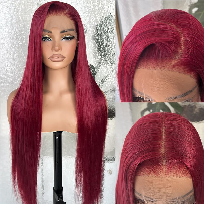 Eullair Glueless 13x4 Colored Lace Front Wig - Burgundy Bombshell #99J | Natural Look for Daily Wear, Cosplay & Special Occasions