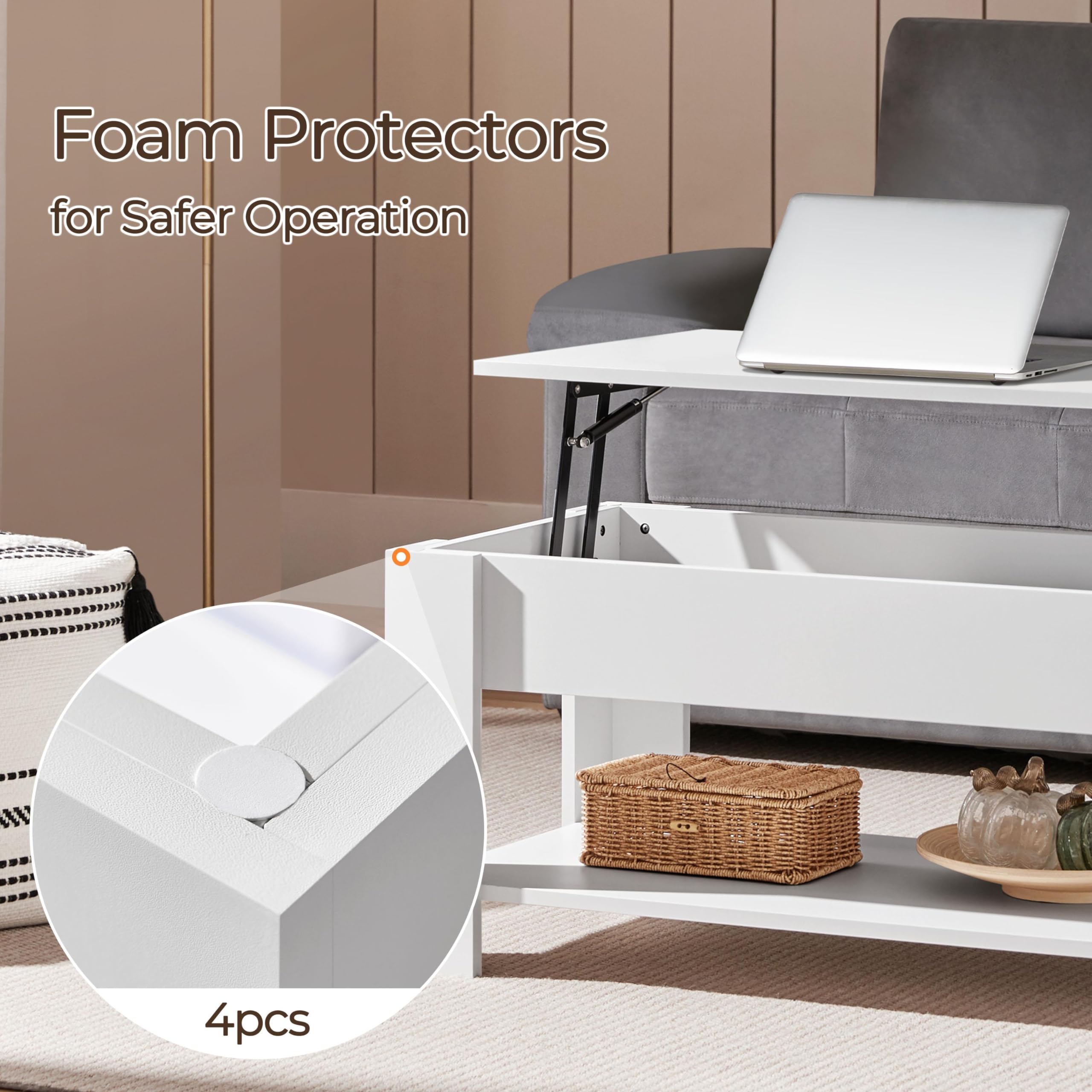 Topeakmart Adjustable Lift Top Coffee Table with Hidden Storage Compartment and Shelf - Modern White Lift-Top Dining Table for Living Room, Office, Reception - Perfect for Small Spaces, Entertaining, and Home Organization