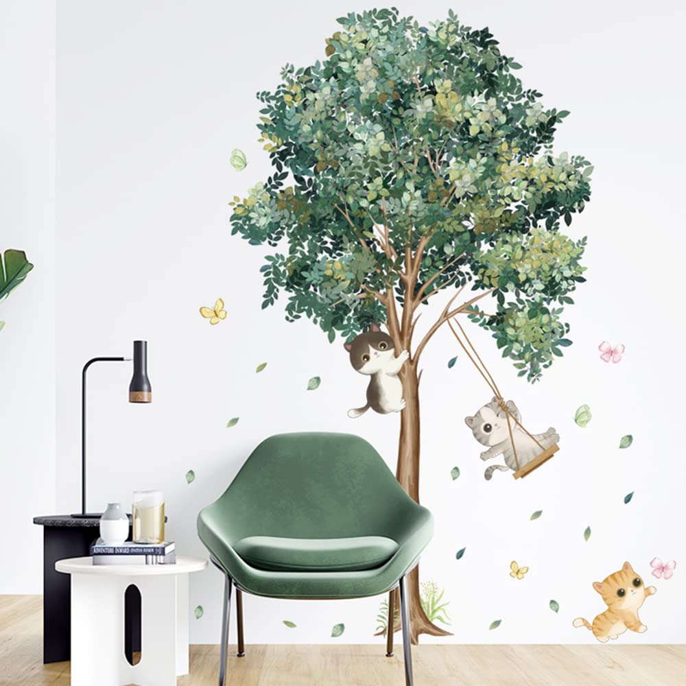 Wall Decals for Bedroom & Living Room - Cat and Tree Vinyl Stickers | Peel and Stick Home Decor for Nursery, Kids Room, Office (Easy to Apply & Remove)