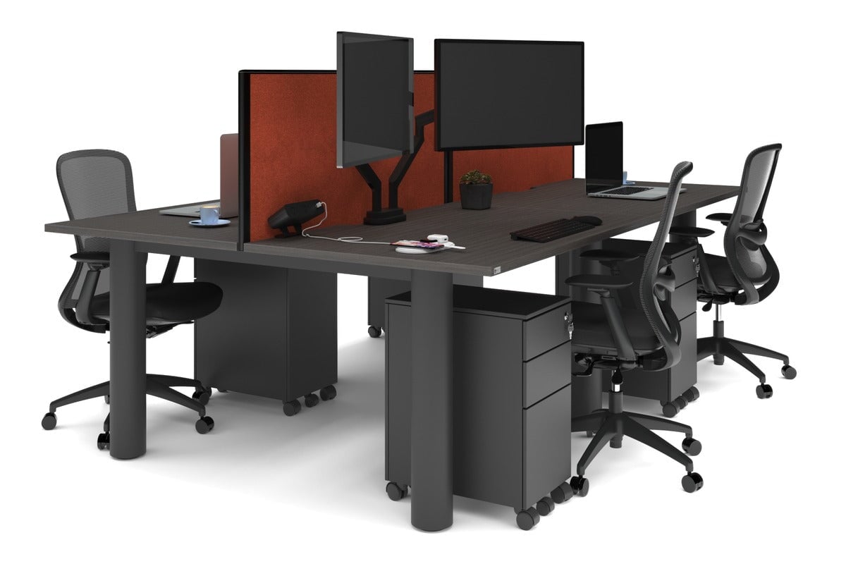 4-Person Office Workstation with Quadro Cylinder Legs - 1200L x 800W Desk with Cable Management Scallop for Modern Workspaces & Collaborative Office Environments