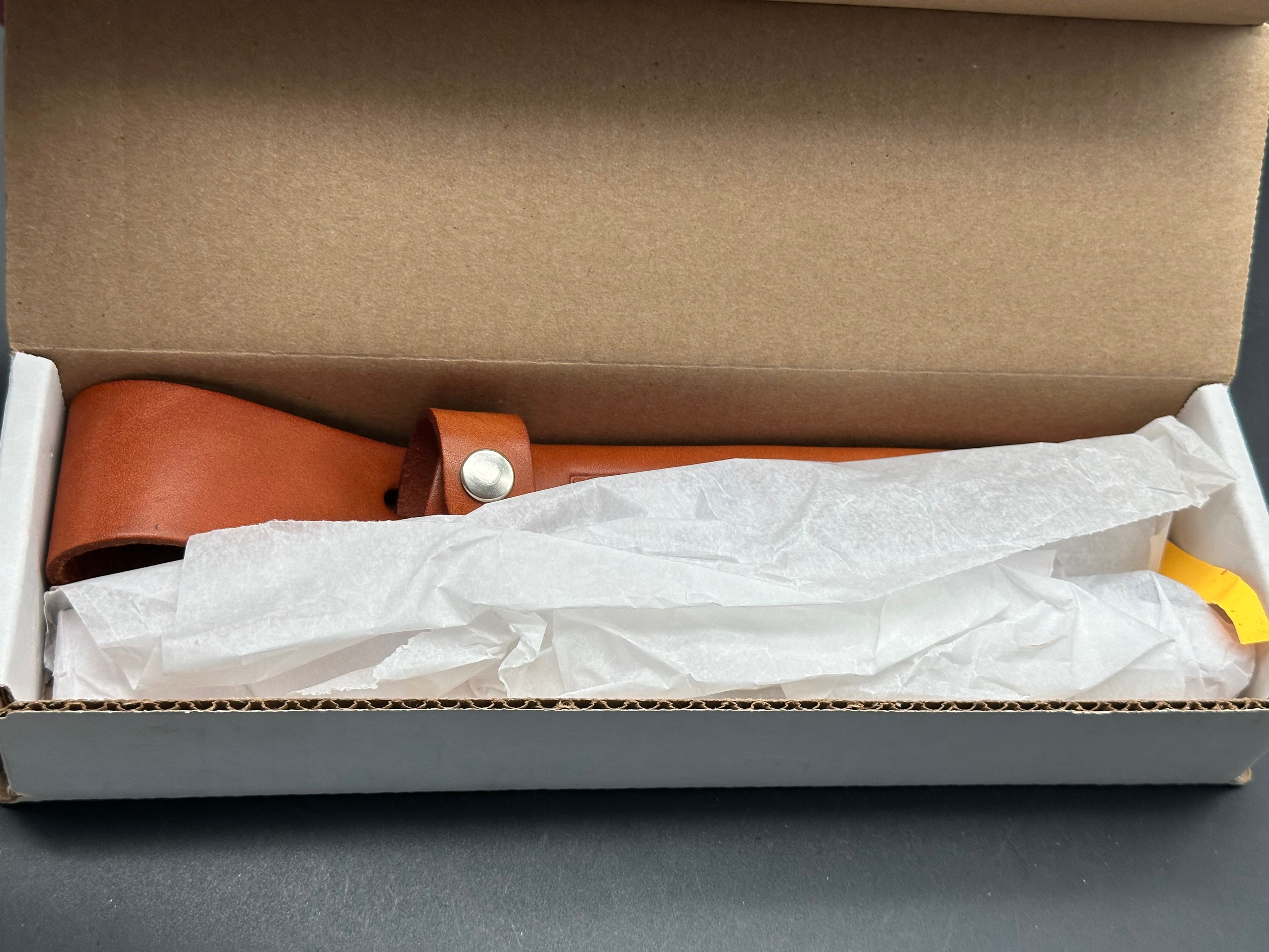 Bark River Aurora Knife with Green Canvas Micarta Scales & A2 Tool Steel Blade - Hunting, Camping, Outdoor Survival Gear with Brown Leather Sheath