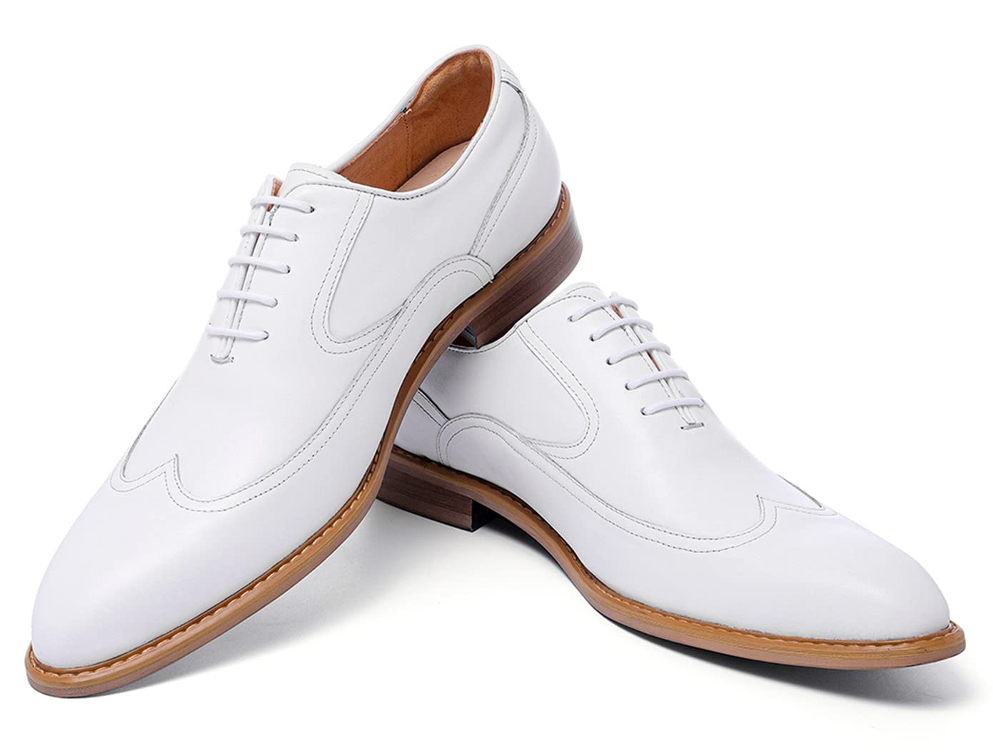 Men's Formal Leather Wingtip Oxford Dress Shoes - White | Classic Business & Wedding Attire for Professional & Special Occasions