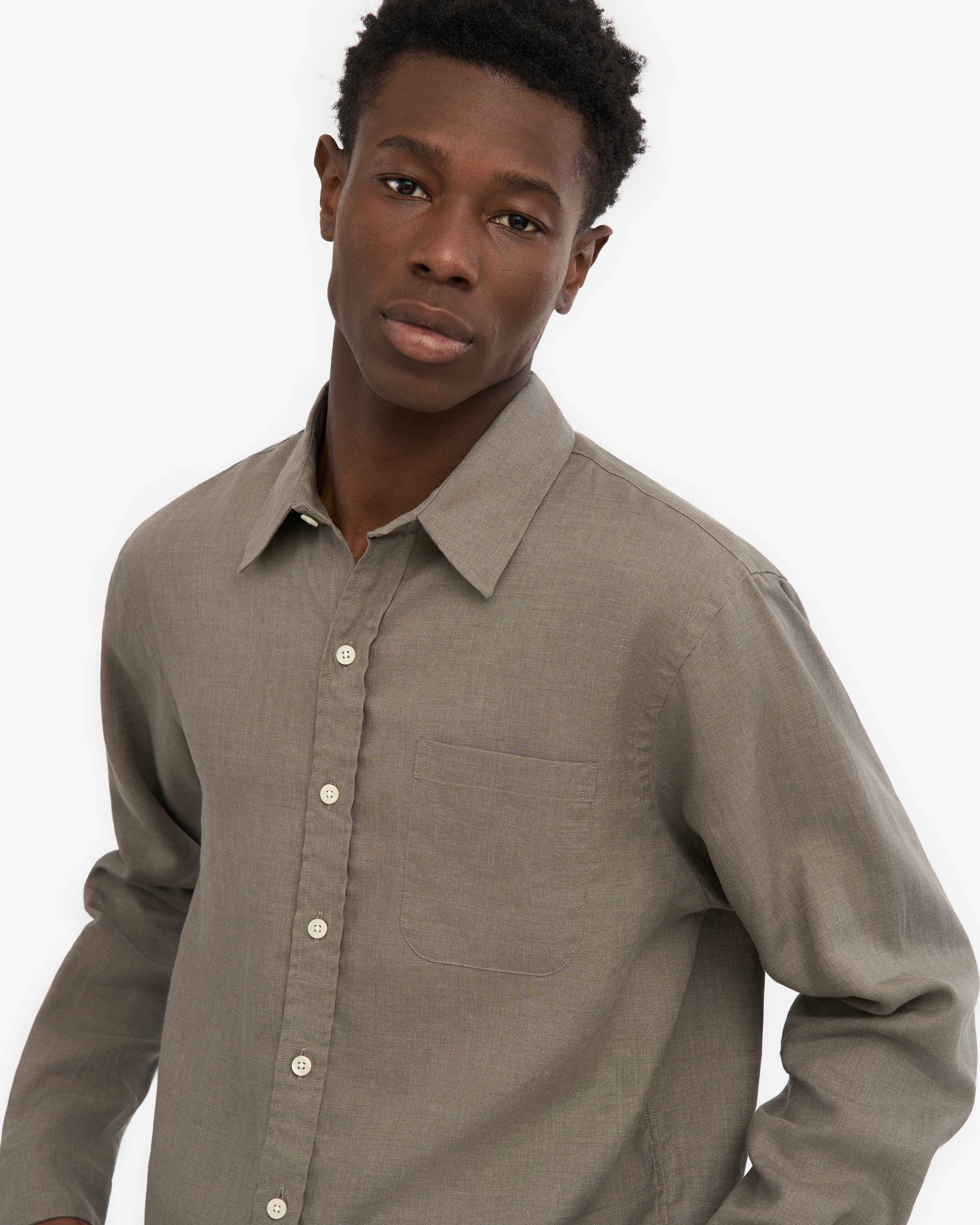 Premium Linen Shirt for Men - Breathable & Comfortable Dusty Olive Casual Button Down Shirt - Perfect for Summer, Beach, Travel & Outdoor Activities