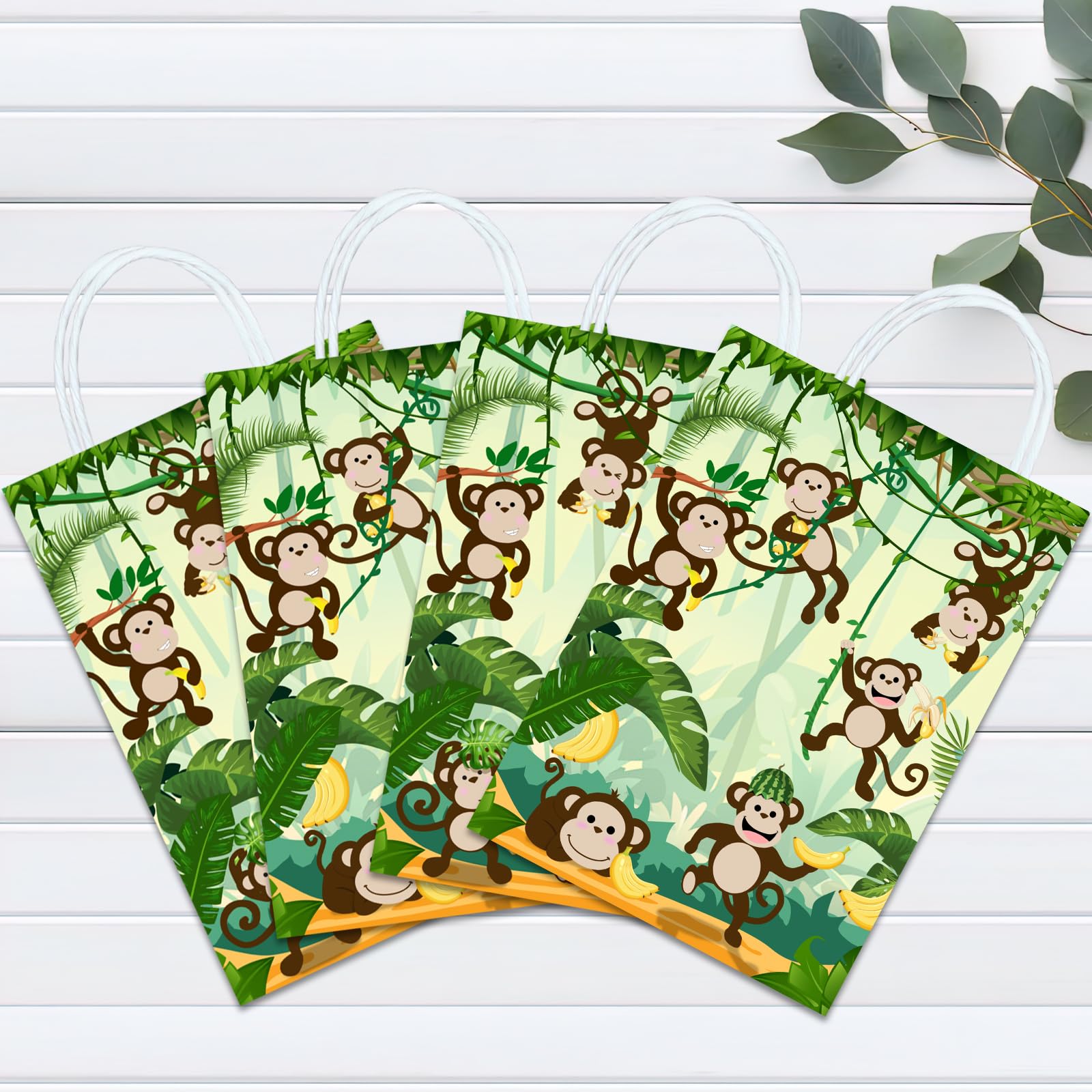 16-Piece Monkey Goodie Bags for Birthday Parties - Jungle Theme Treat Bags for Kids & Adults - Perfect for Monkey-Themed Celebrations, Baby Showers, and Zoo Animal Decorations