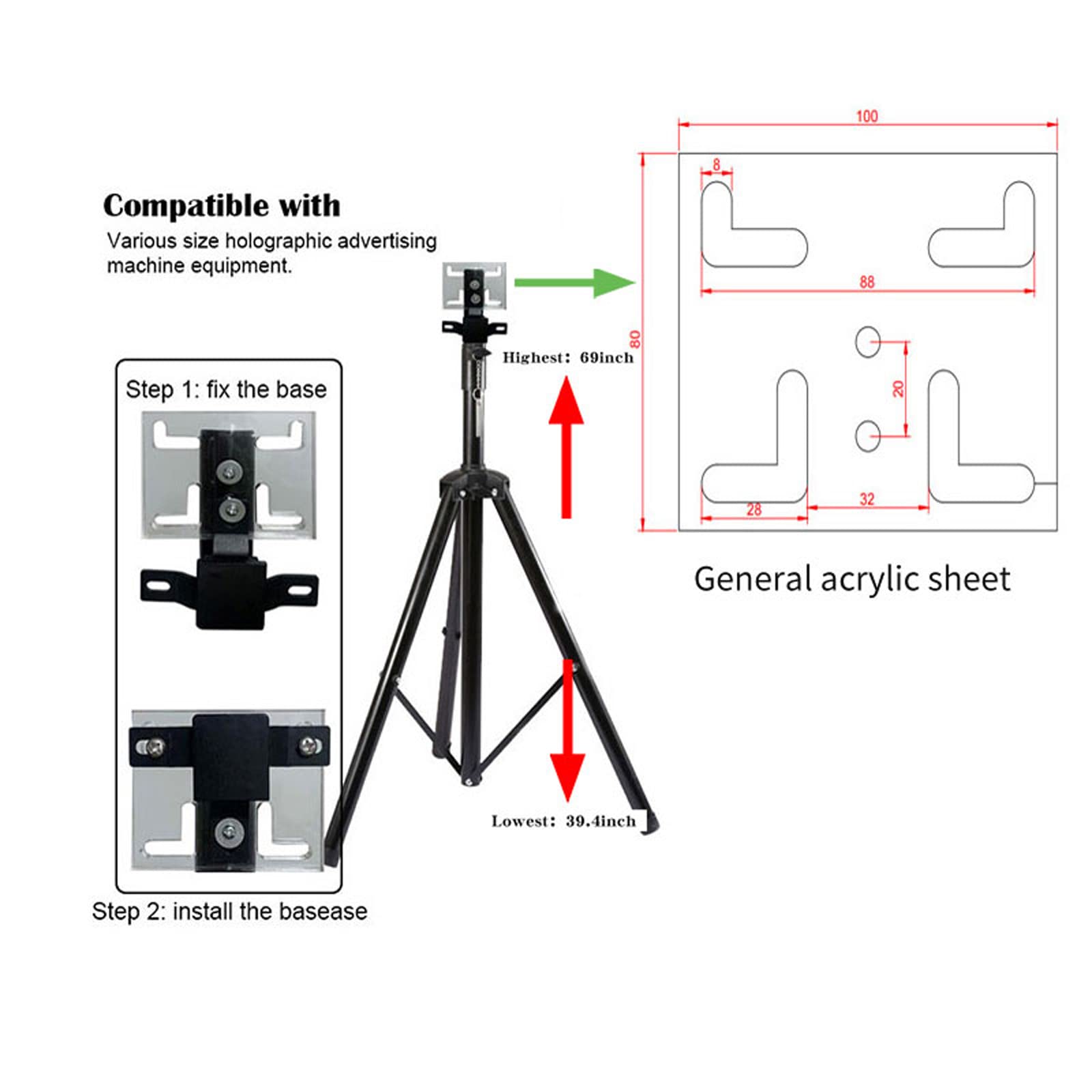 3D Hologram Fan Stand with Adjustable Height (39.4-69 Inch) - Heavy Duty 150lbs Capacity Base for Holographic Displays - Perfect for Retail Stores, Trade Shows & Event Marketing