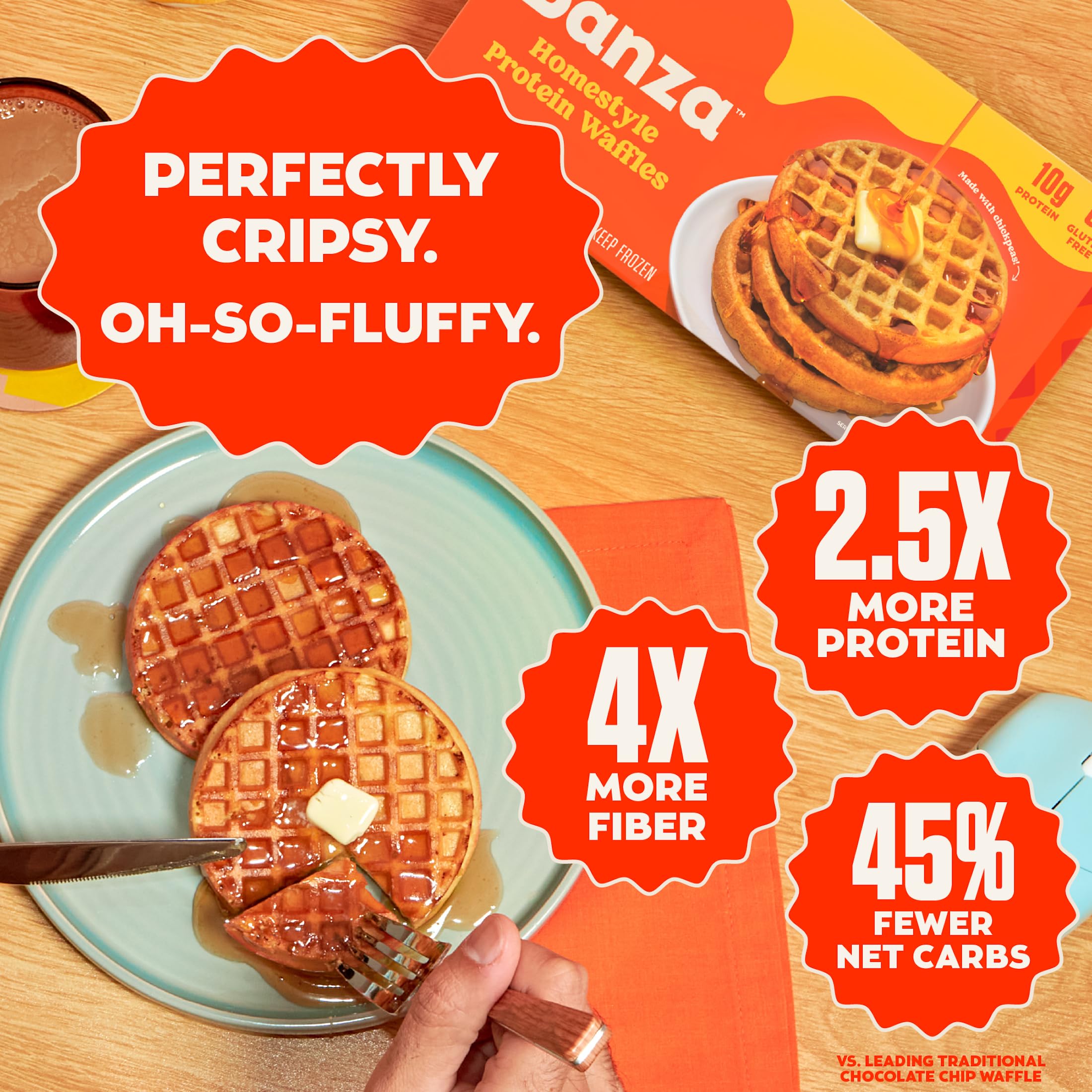 Banza Chocolate Chip Chickpea Waffles - High Protein, Gluten Free, Low Carb Frozen Waffles (8oz) | Perfect for Quick Breakfast, Healthy Snacks & Kids Lunch Boxes