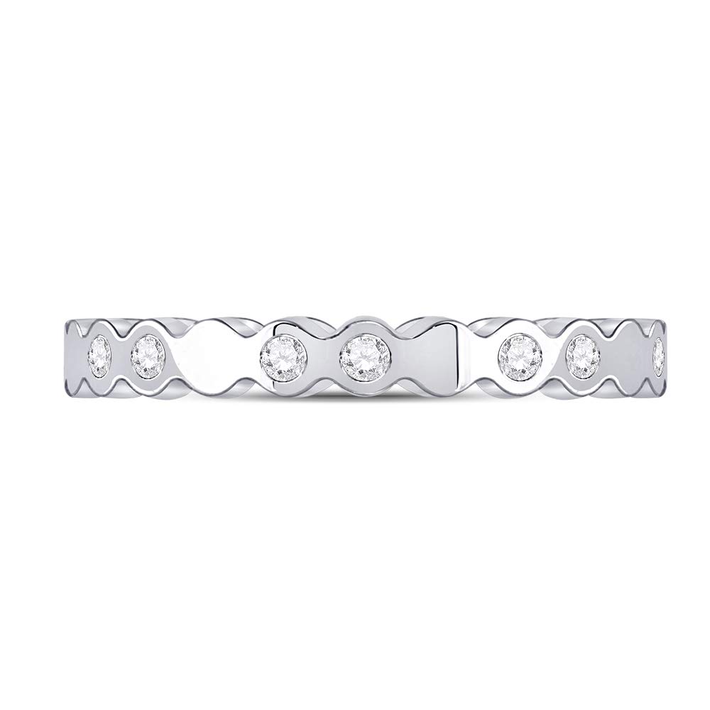 14K White Gold Women's Round Diamond Machine-Set Band Ring - 1/8 CTTW - Elegant Wedding, Anniversary & Everyday Jewelry Gift for Her