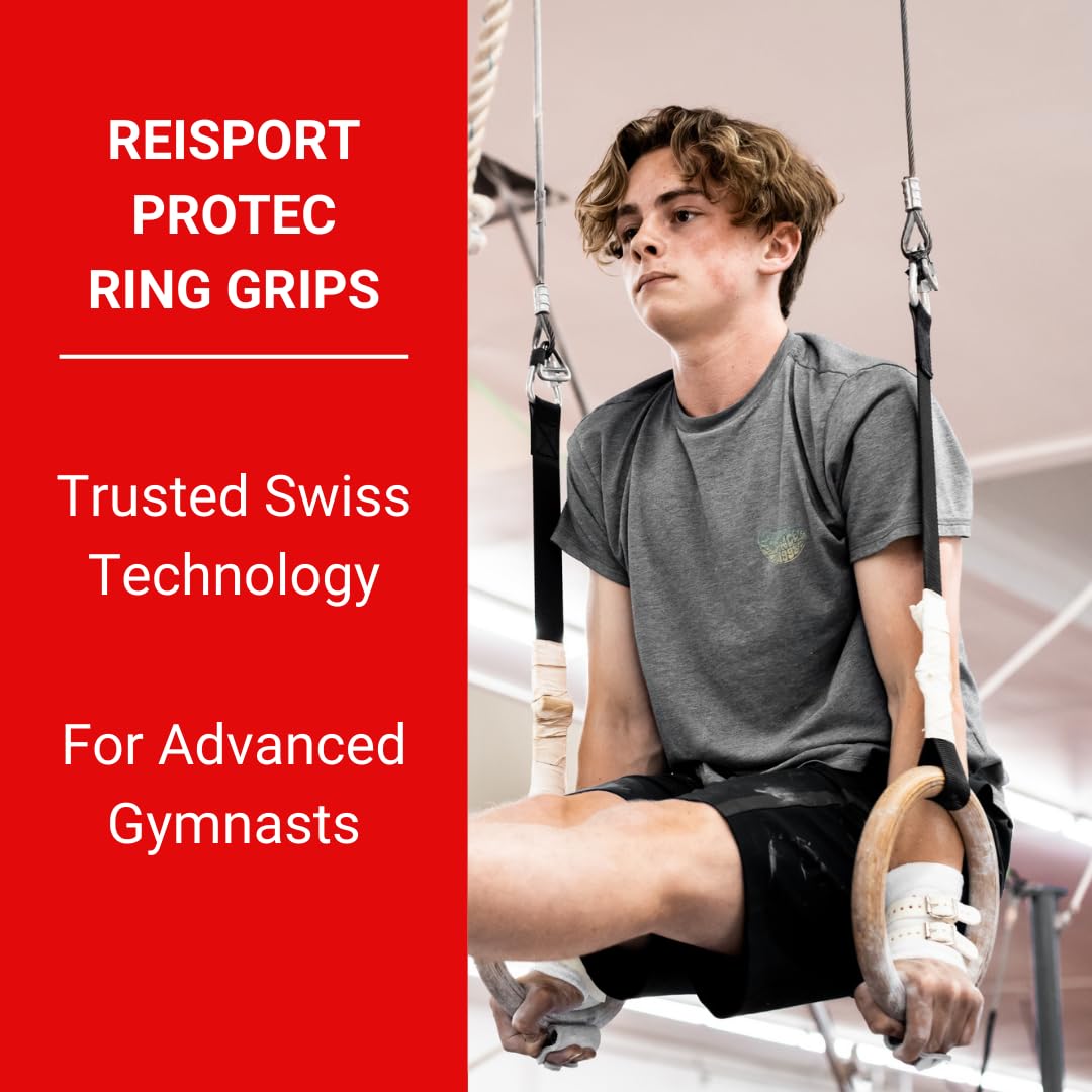 Reisport Protec Ring Gymnastics Grips for Men - Triple Strength Leather Hand Grips for Gymnastics Rings - Durable Training Equipment for Advanced Athletes - Perfect for CrossFit, Gymnastics & Strength Training