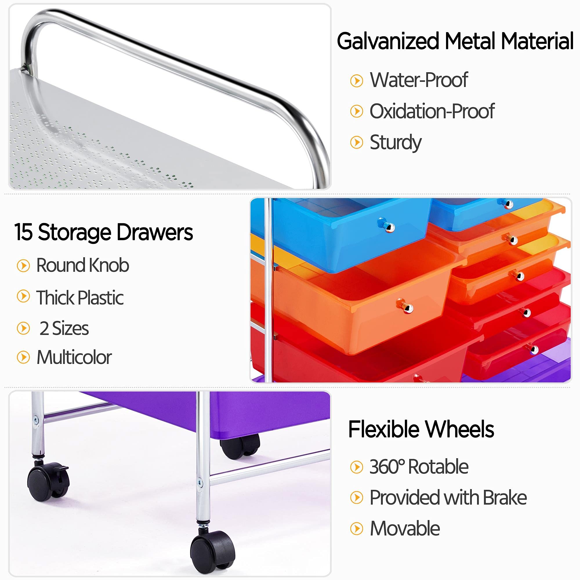 Yaheetech 15-Drawer Rolling Cart - Mobile Storage Organizer for Craft Supplies & Tools