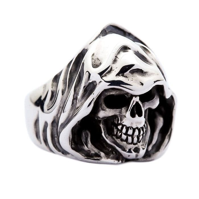 Grim Reaper Sterling Silver Hood Skull Ring for Men - Gothic Jewelry, Halloween Accessory, Biker Style Gift - Perfect for Dark Fashion & Costume Parties