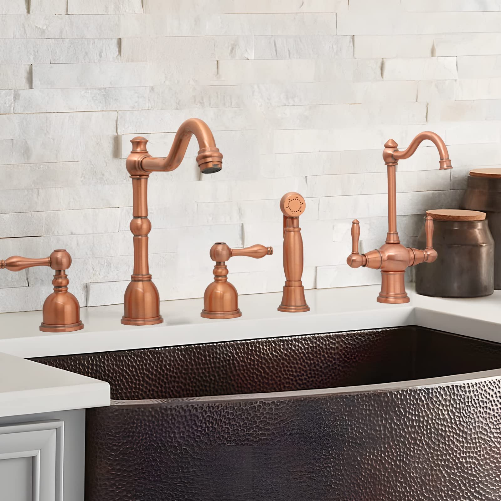 Akicon Dual Handle Copper Water Filter Faucet - Hot & Cold Water Dispenser for Instant Hot Water Tanks & Filtration Systems - Classic Style for Kitchen Sink & Home Water Purification