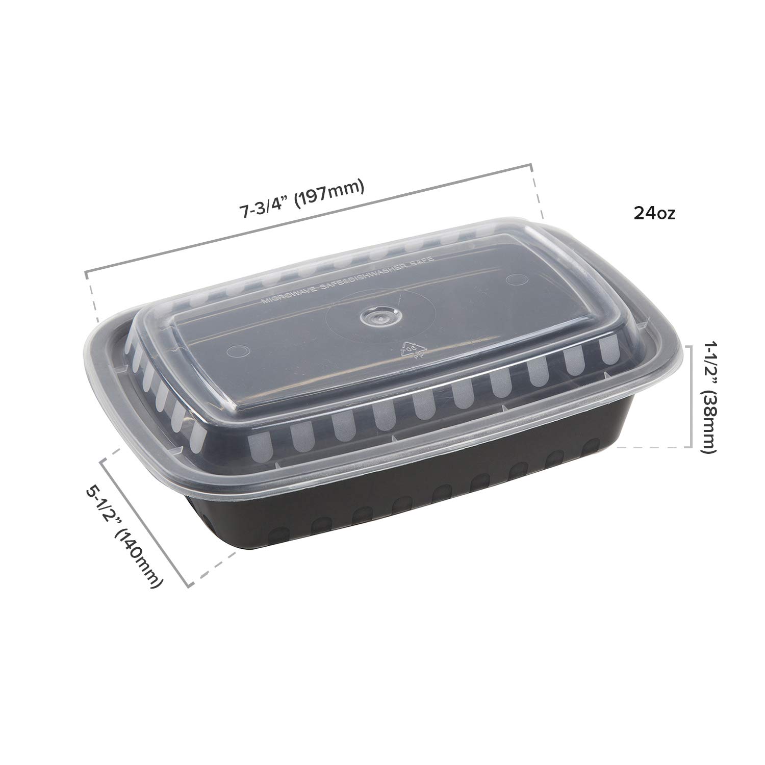 150-Pack AmerCare 7.75 x 5.5 Inch Black Plastic Food Storage Containers with Lids | 24oz, 1.5