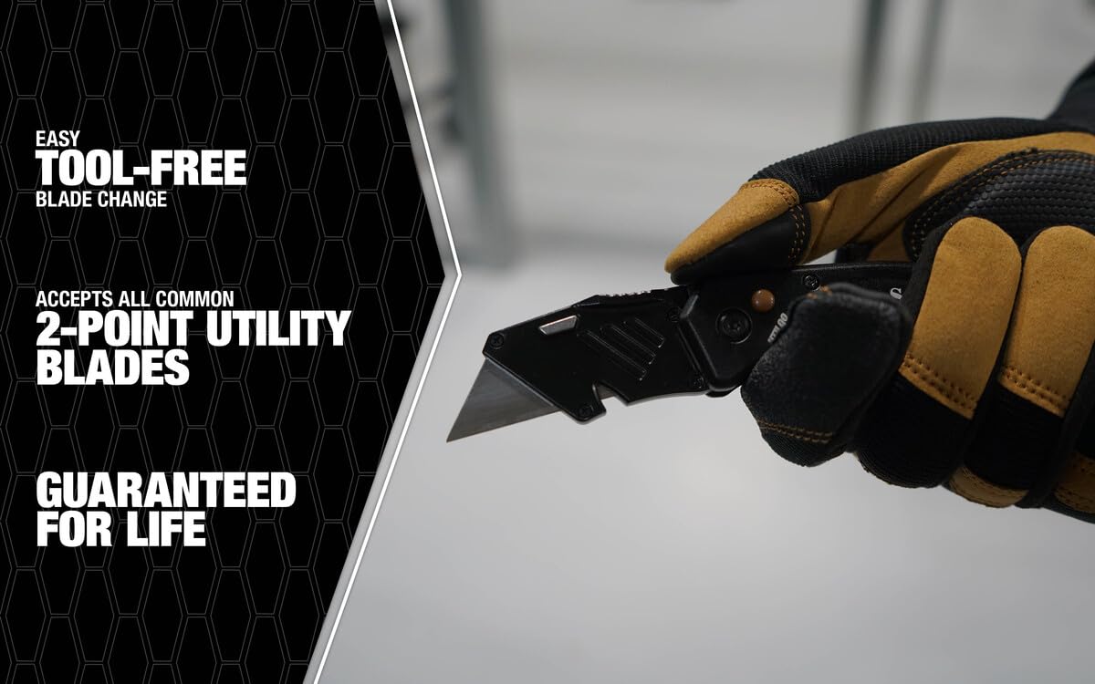 Southwire UTILQO Folding Utility Knife - Heavy Duty Retractable Box Cutter with Ergonomic Grip for DIY, Construction, and Packaging | Perfect for Home Improvement, Warehouse, and Craft Projects