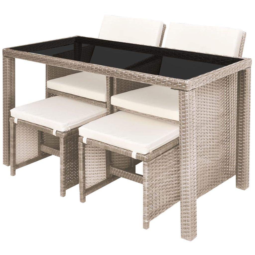 5-Piece Outdoor Patio Dining Set - Rattan Table & Chairs with Cushions - Perfect for Garden, Deck, Lawn & Outdoor Kitchen - Weather-Resistant Conversation Furniture Set for Backyard, Poolside & BBQ Parties