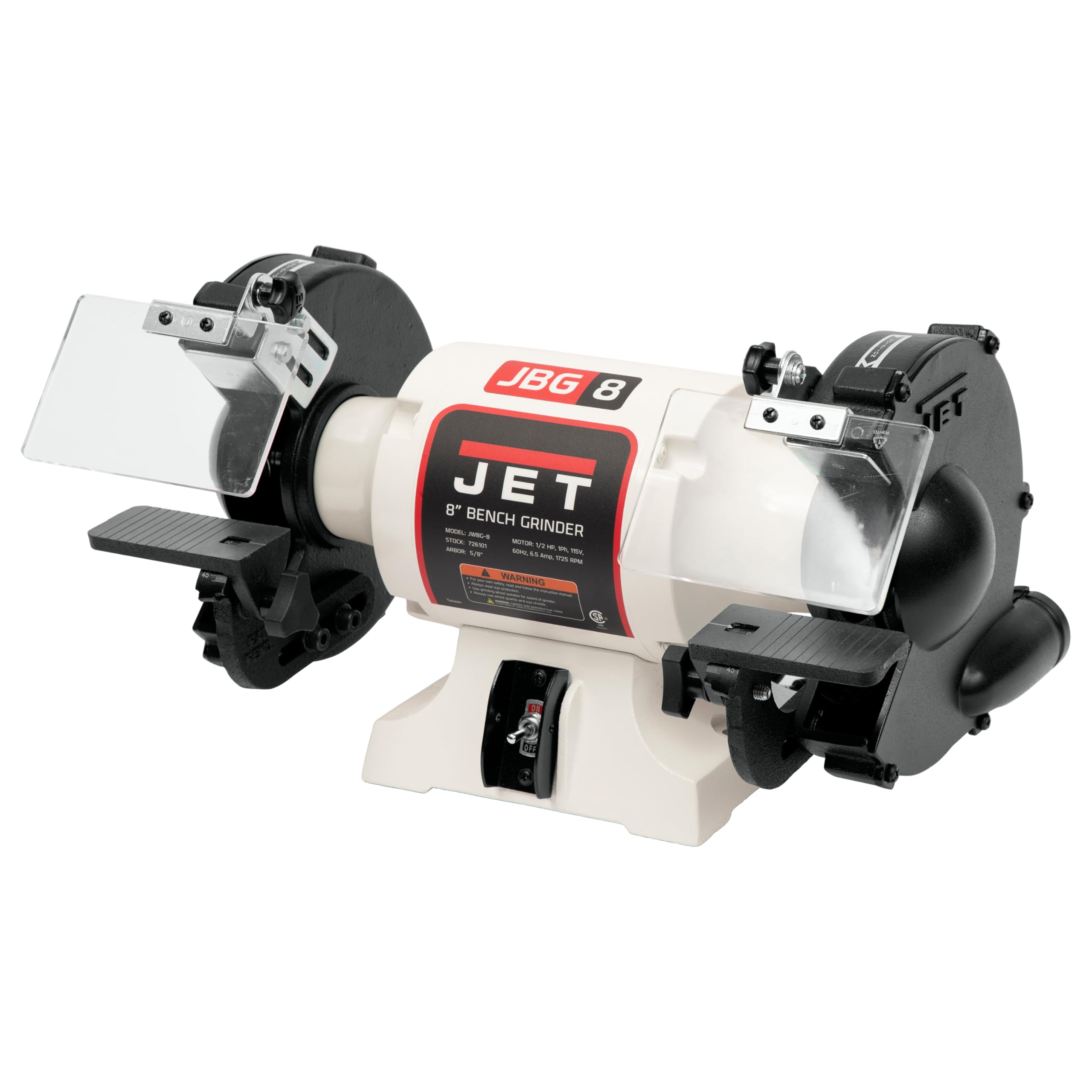 JET JWBG-8NW 8-Inch Bench Grinder - 1/2 HP, 1725 RPM, 115V Single Phase - Heavy Duty Metal Grinding & Sharpening Tool for Workshop, Garage & DIY Projects
