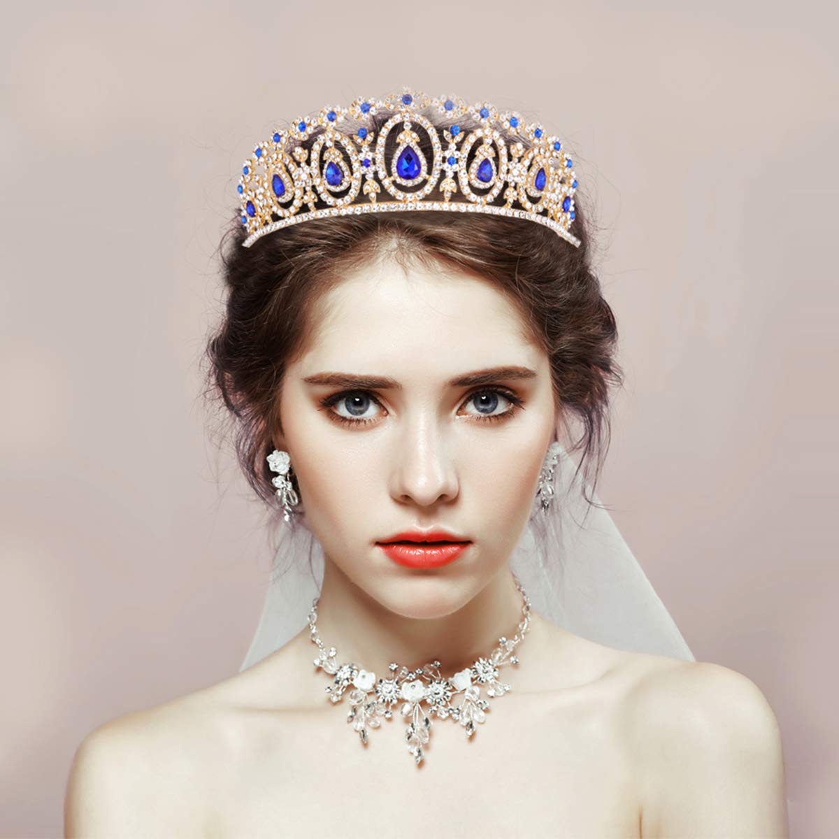 1PC Baroque Bridal Crown Rhinestone Crystal Tiara - Wedding, Birthday, Pageant Hair Accessories for Women (Sapphire Blue) - Perfect for Bridal Showers, Prom, and Special Occasions