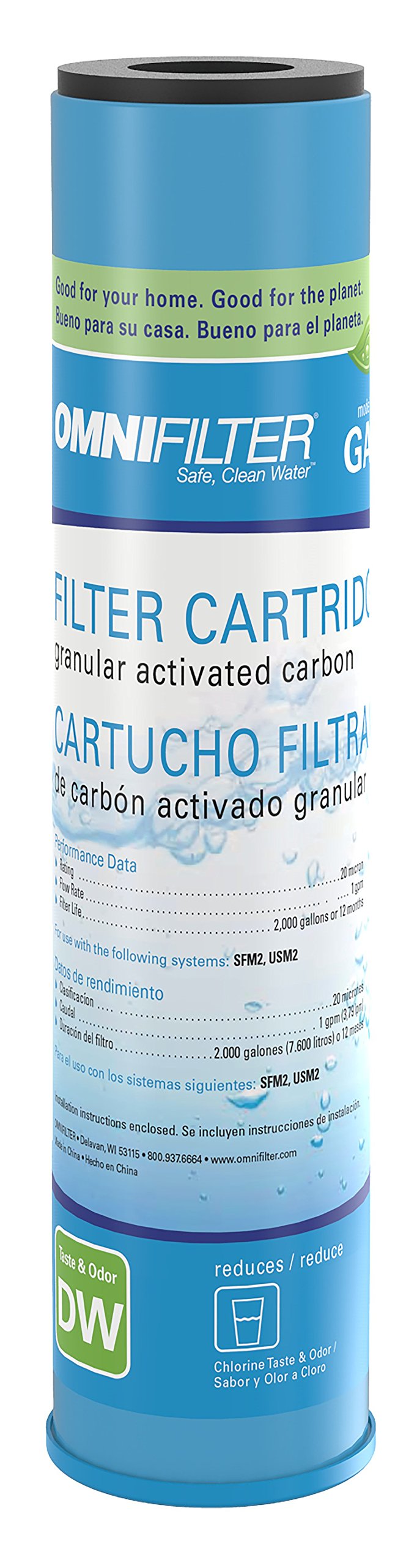 GAC1-SS Activated Carbon Water Filter for Home & Kitchen - Removes Bad Taste, Odor, Chlorine & Impurities - Perfect for Drinking Water, Coffee, Tea & Aquariums